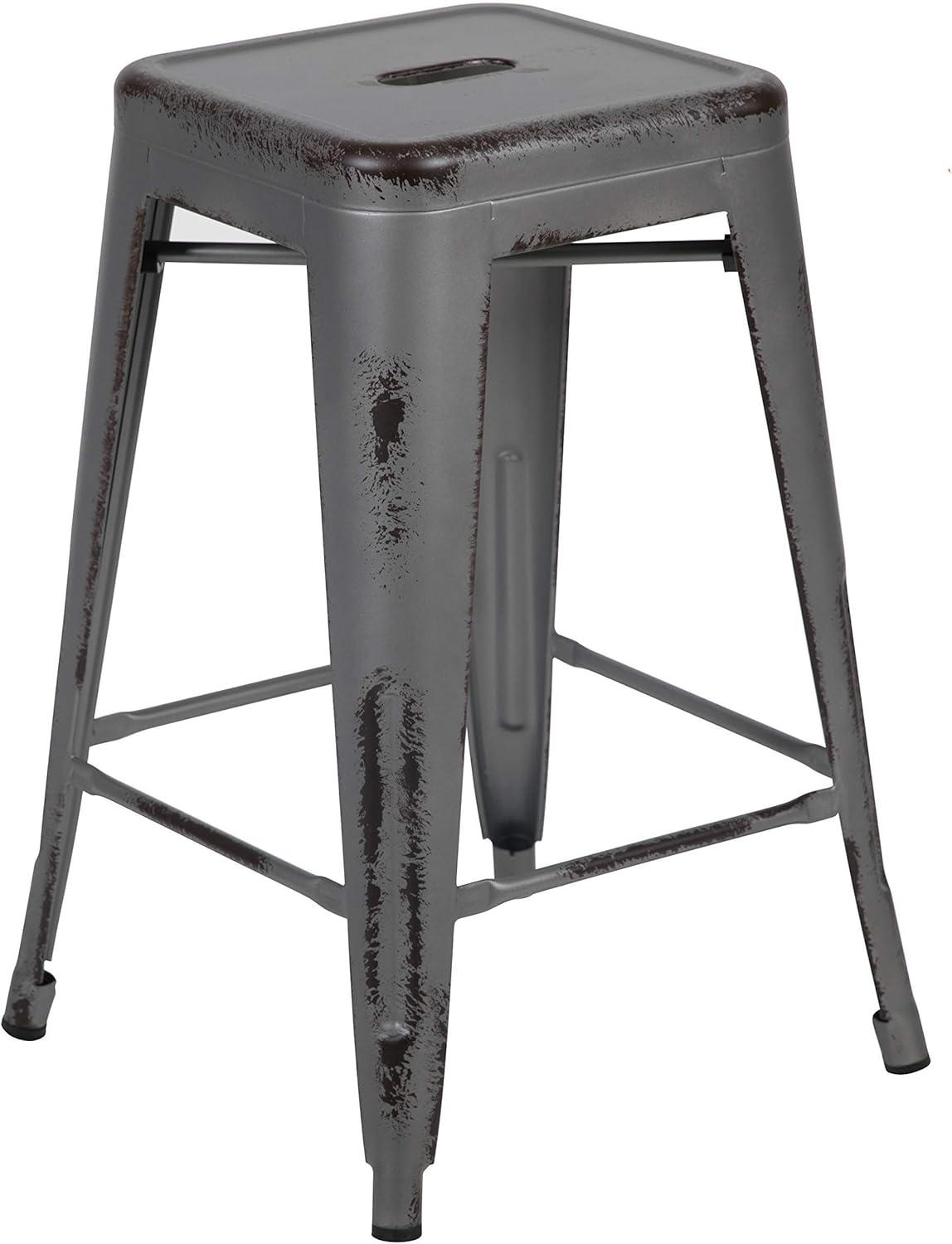 imageFlash Furniture Kai Commercial Grade 24quot High Backless Black Metal IndoorOutdoor Counter Height Stool with Square SeatSilver Gray
