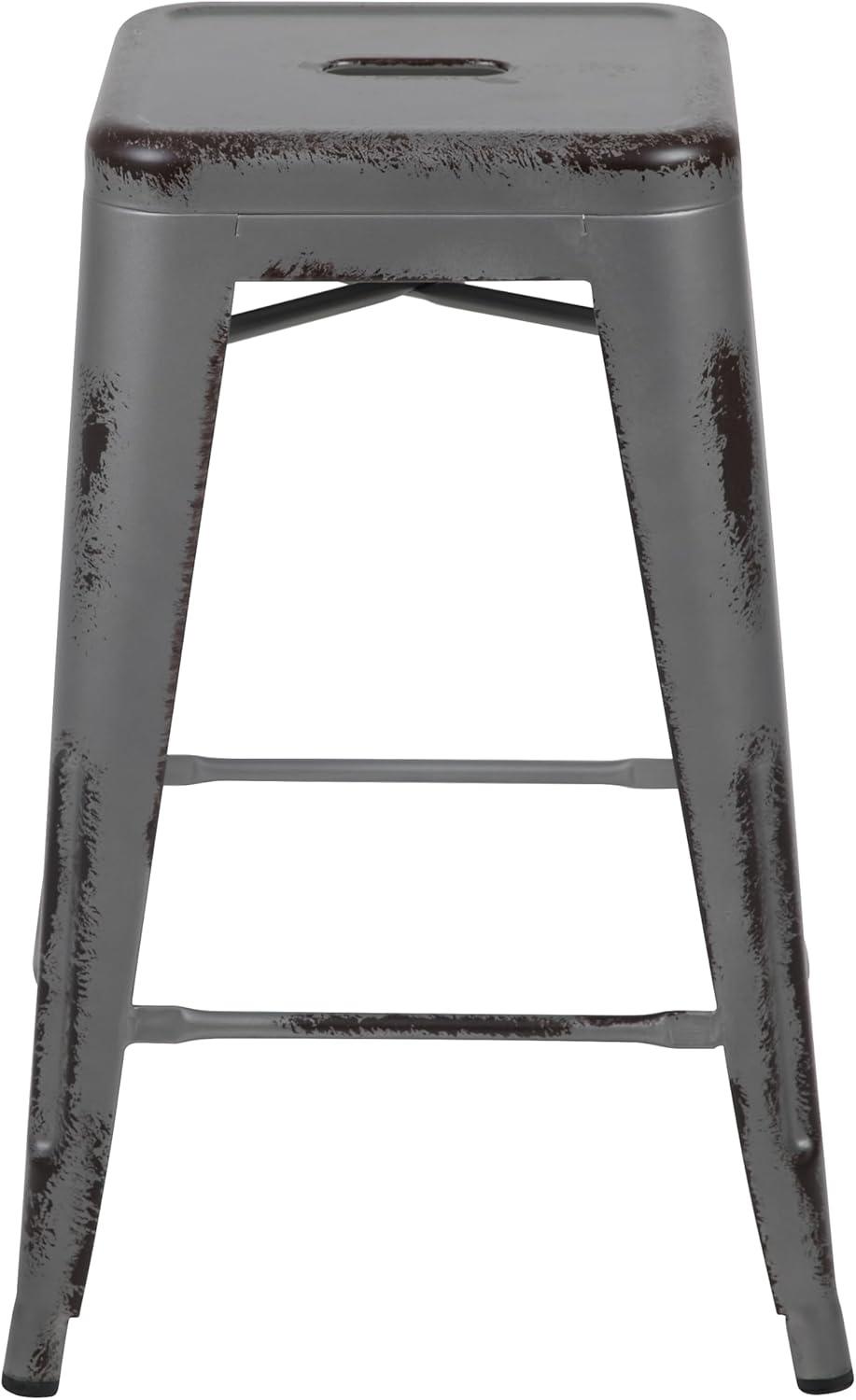 imageFlash Furniture Kai Commercial Grade 24quot High Backless Black Metal IndoorOutdoor Counter Height Stool with Square SeatSilver Gray