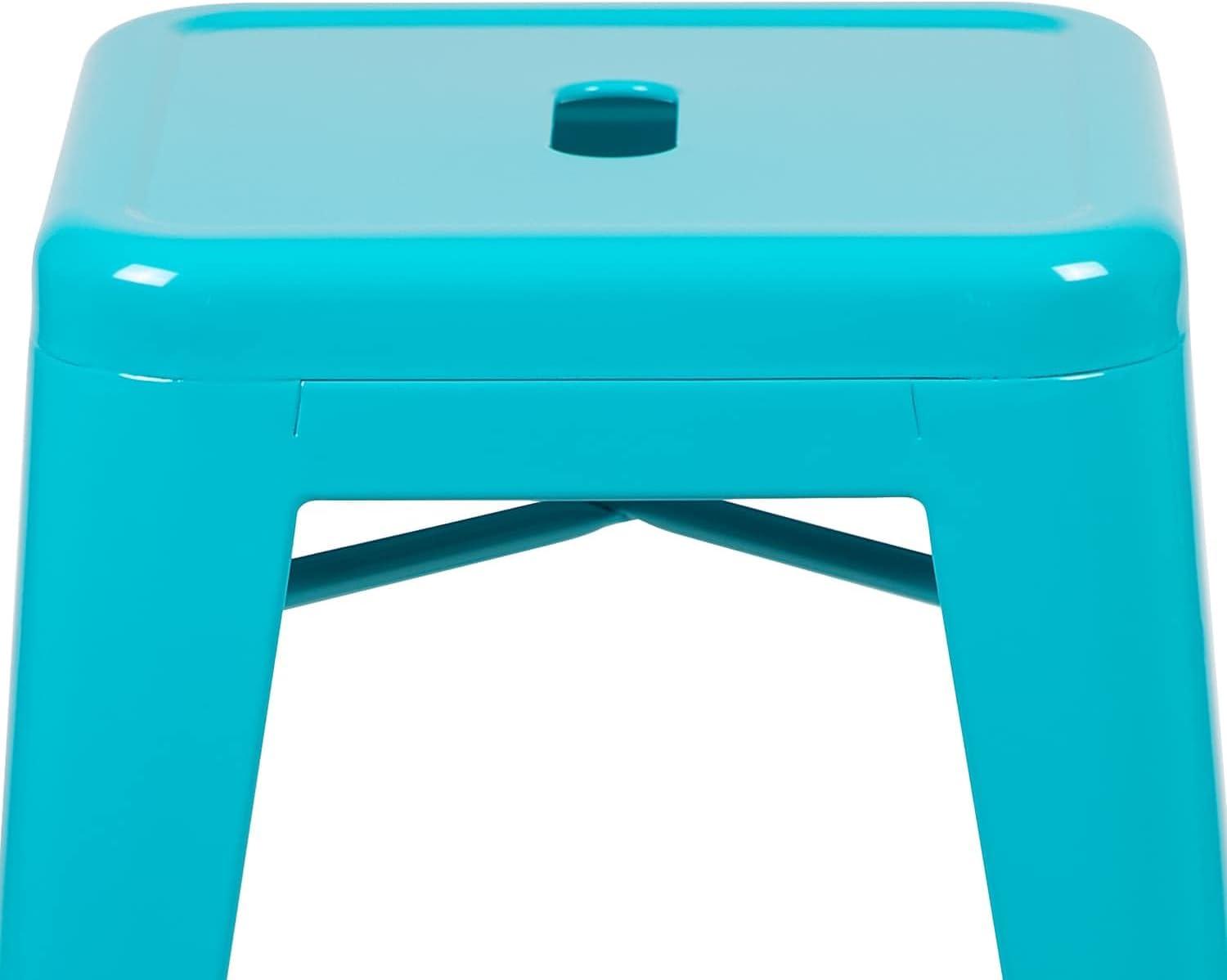 imageFlash Furniture Kai Commercial Grade 24quot High Backless Black Metal IndoorOutdoor Counter Height Stool with Square SeatTeal