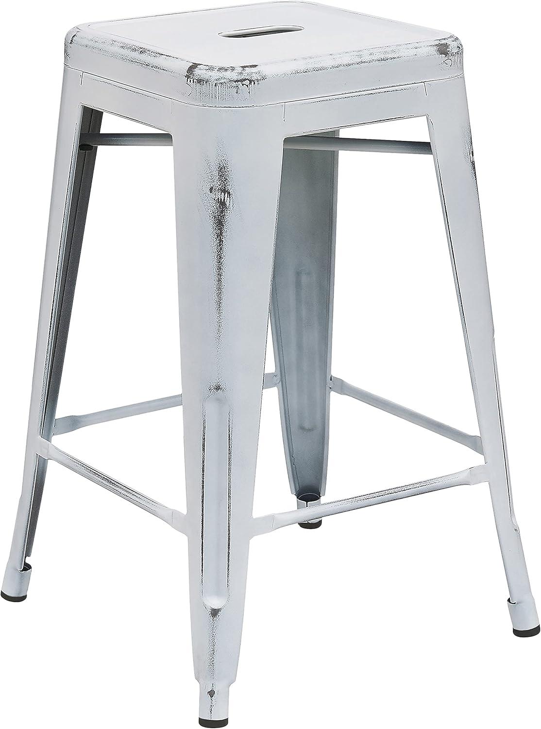 imageFlash Furniture Kai Commercial Grade 24quot High Backless Black Metal IndoorOutdoor Counter Height Stool with Square SeatWhite