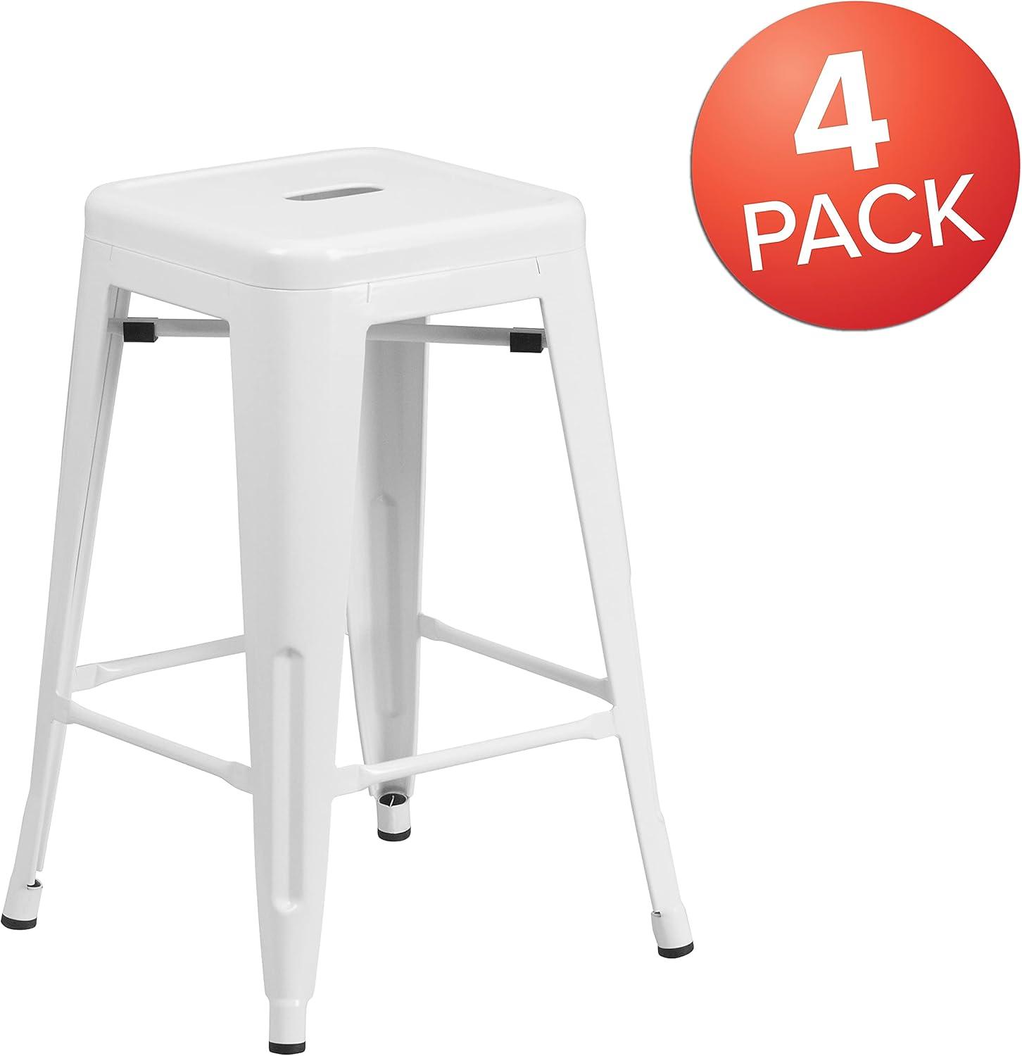 imageFlash Furniture Kai Commercial Grade 24quot High Backless Black Metal IndoorOutdoor Counter Height Stool with Square SeatWhite