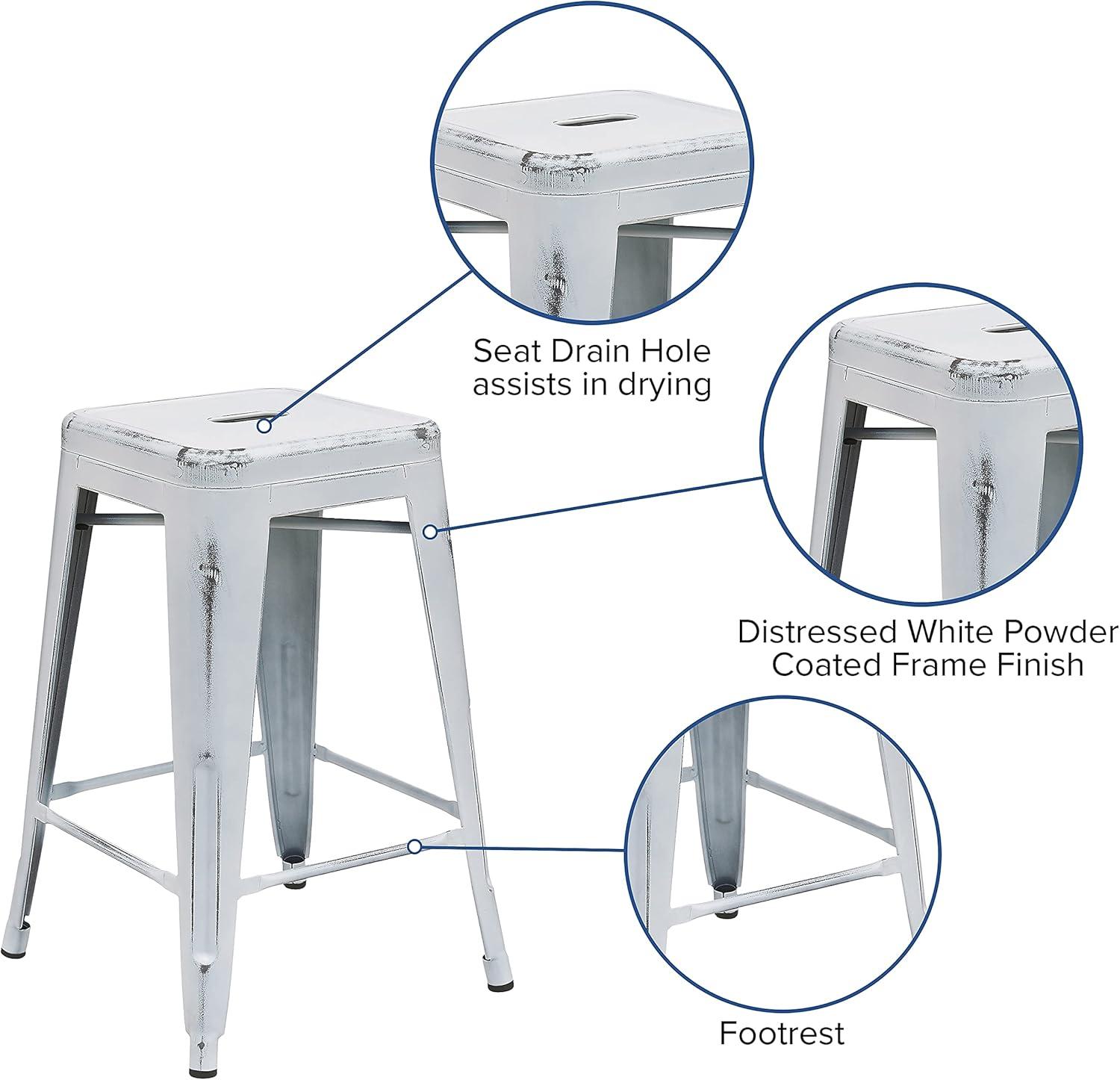 imageFlash Furniture Kai Commercial Grade 24quot High Backless Black Metal IndoorOutdoor Counter Height Stool with Square SeatWhite