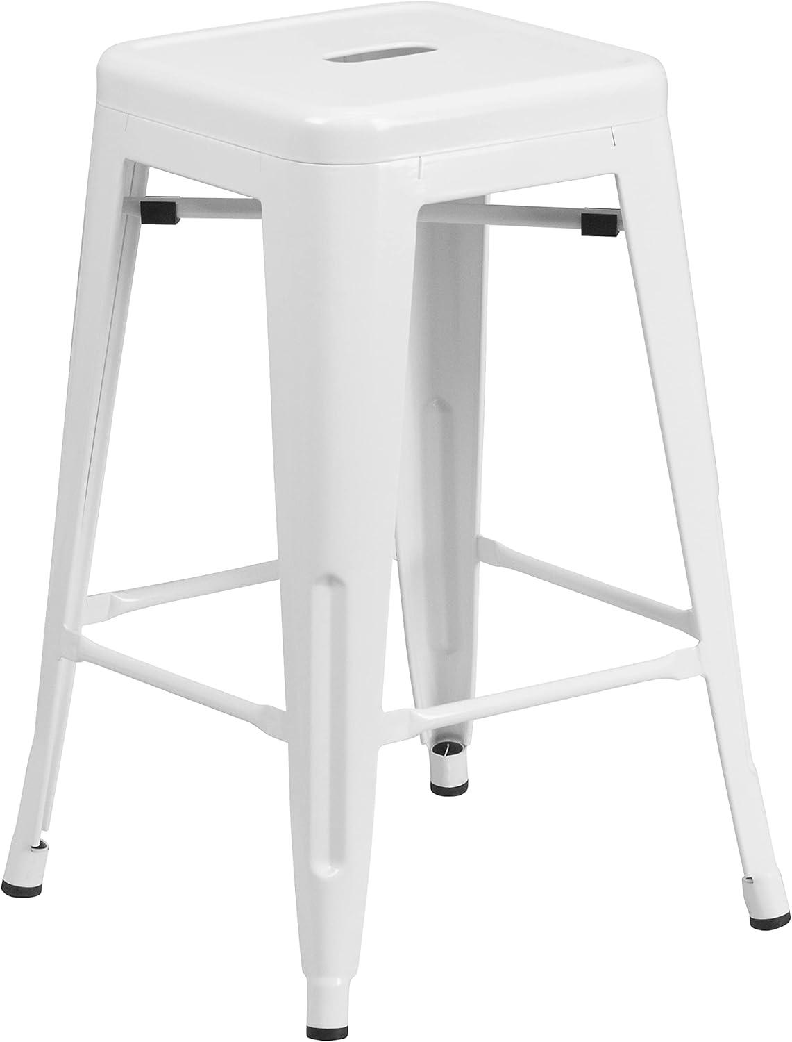 imageFlash Furniture Kai Commercial Grade 24quot High Backless Black Metal IndoorOutdoor Counter Height Stool with Square SeatWhite