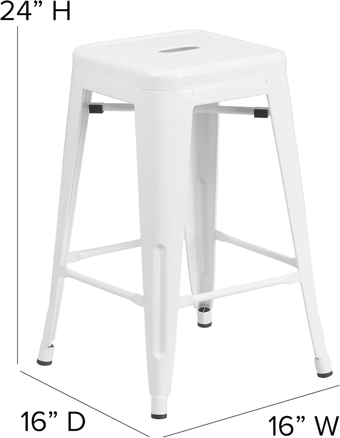 imageFlash Furniture Kai Commercial Grade 24quot High Backless Black Metal IndoorOutdoor Counter Height Stool with Square SeatWhite