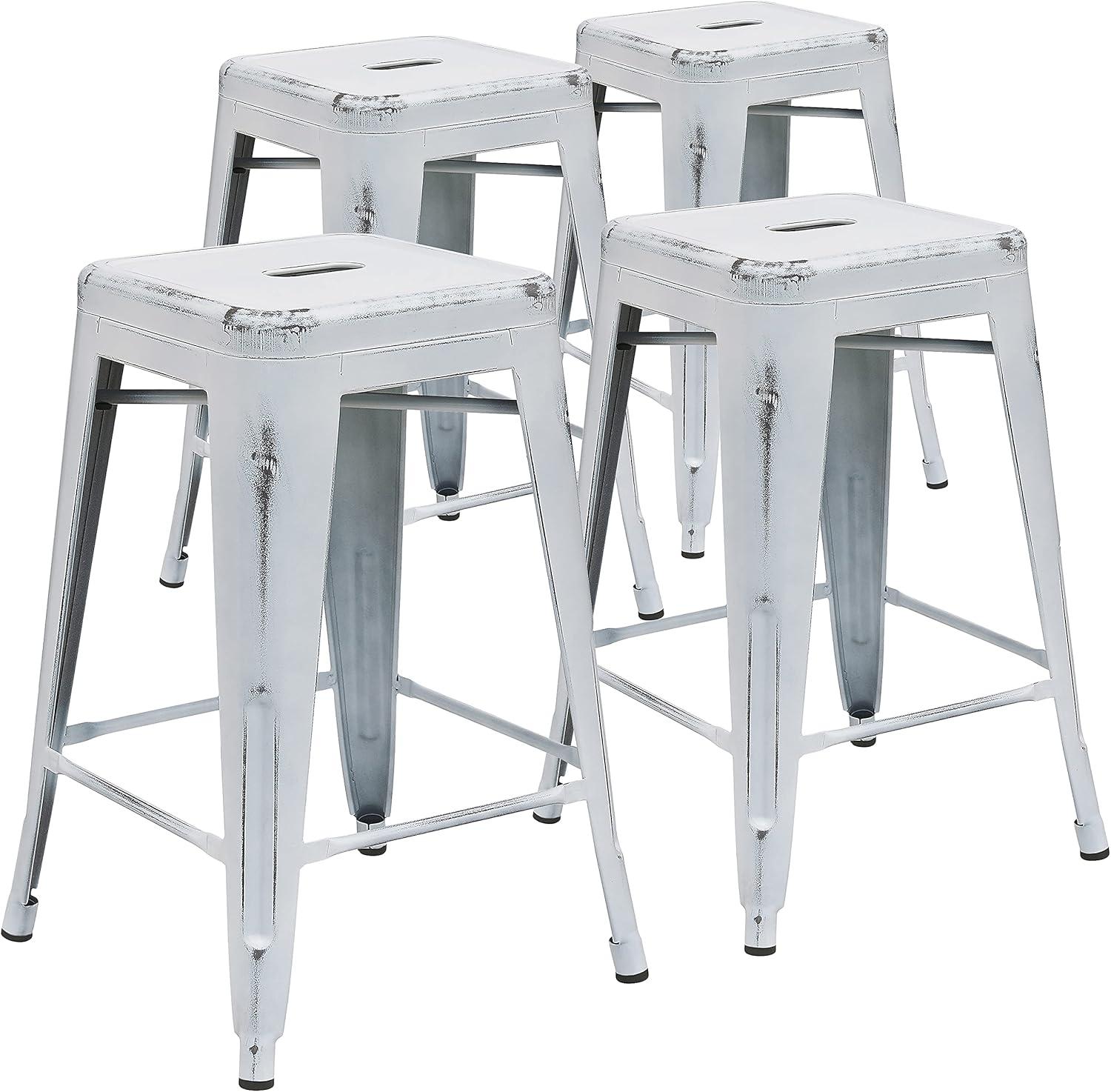 imageFlash Furniture Kai Commercial Grade 24quot High Backless Black Metal IndoorOutdoor Counter Height Stool with Square SeatWhite