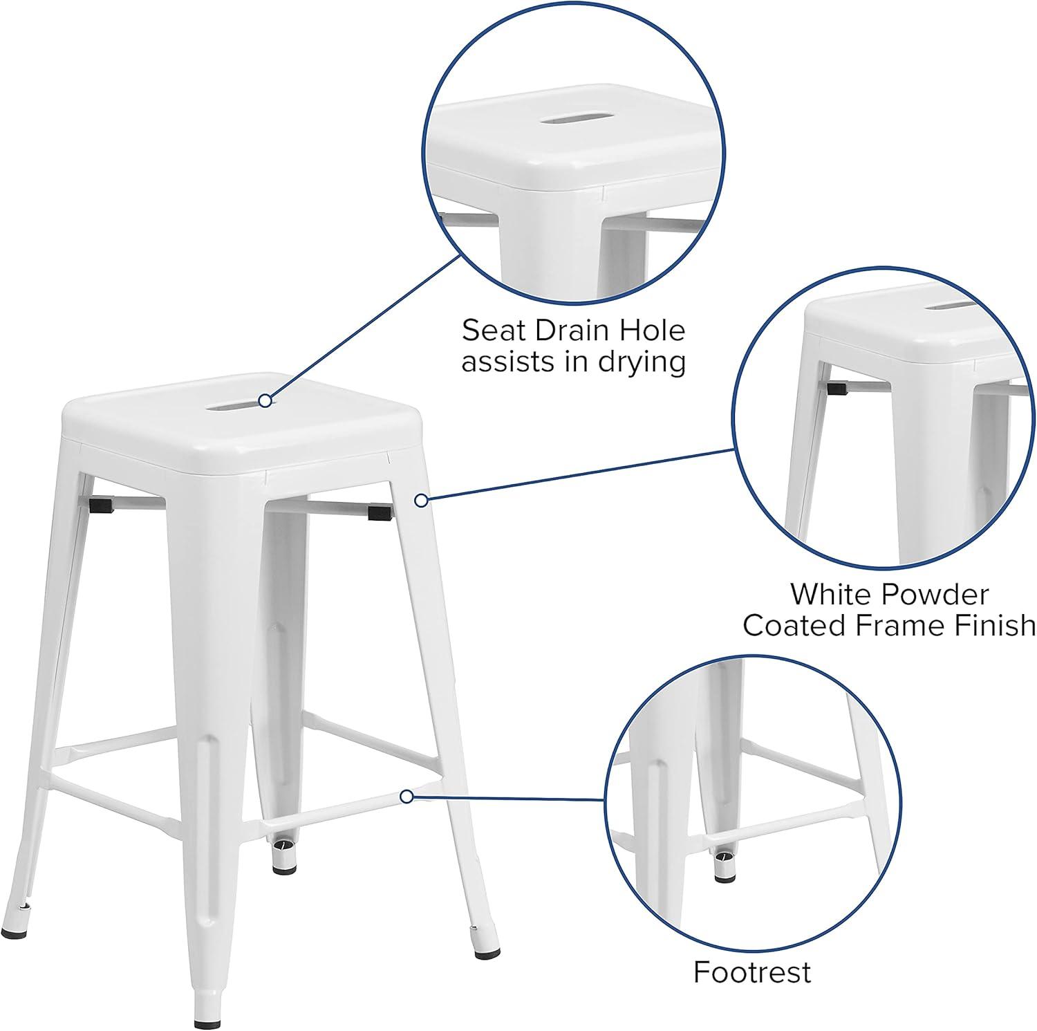 imageFlash Furniture Kai Commercial Grade 24quot High Backless Black Metal IndoorOutdoor Counter Height Stool with Square SeatWhite