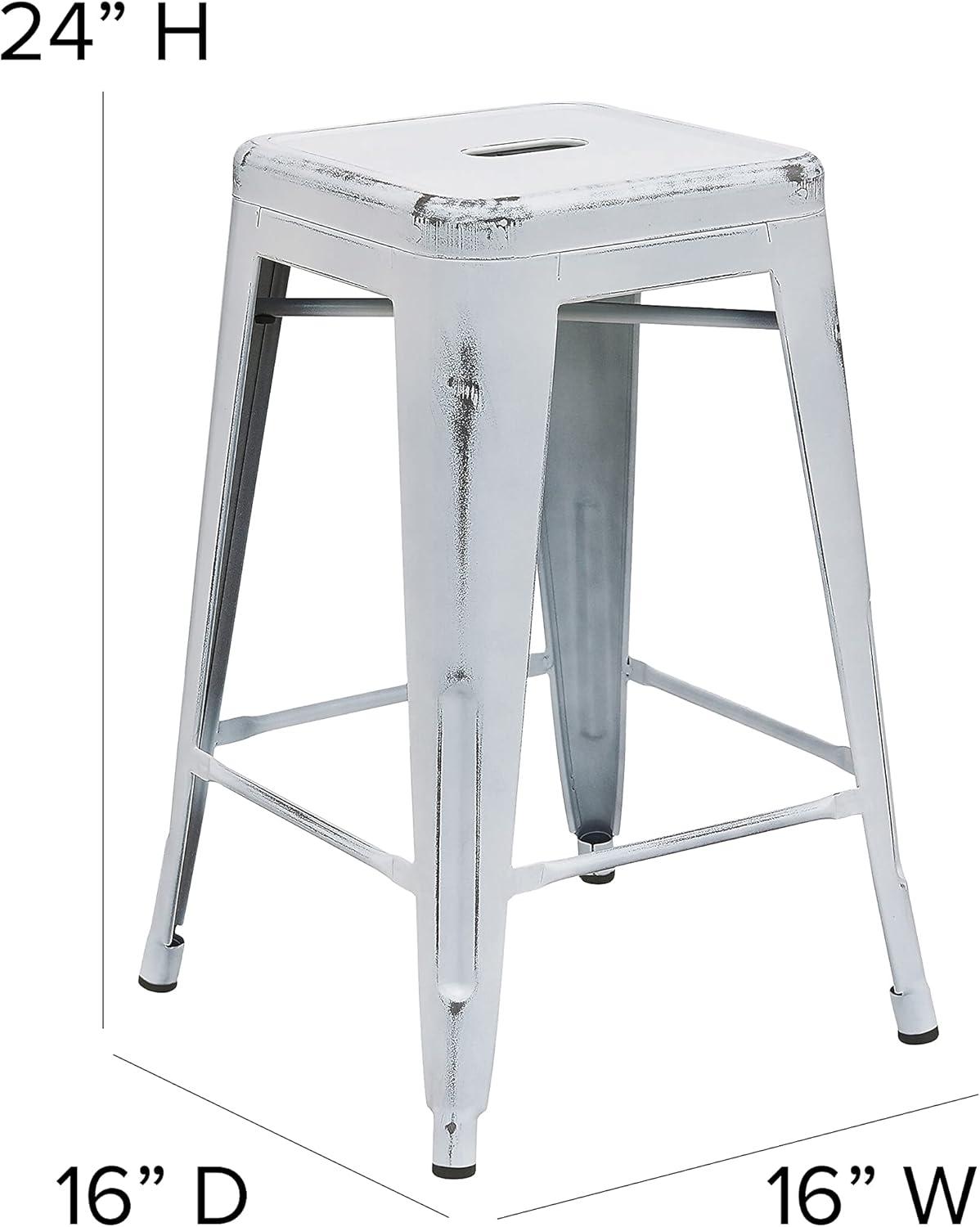 imageFlash Furniture Kai Commercial Grade 24quot High Backless Black Metal IndoorOutdoor Counter Height Stool with Square SeatWhite