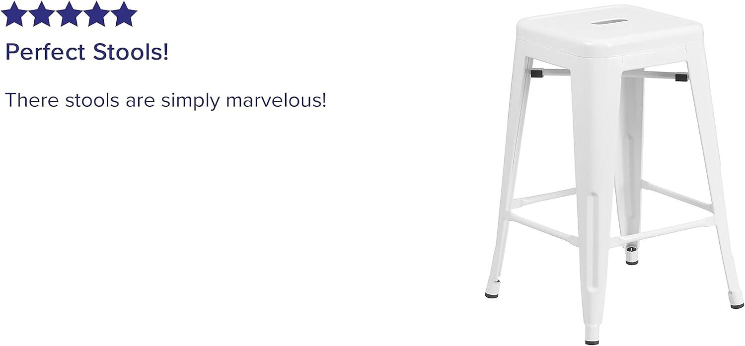 imageFlash Furniture Kai Commercial Grade 24quot High Backless Black Metal IndoorOutdoor Counter Height Stool with Square SeatWhite