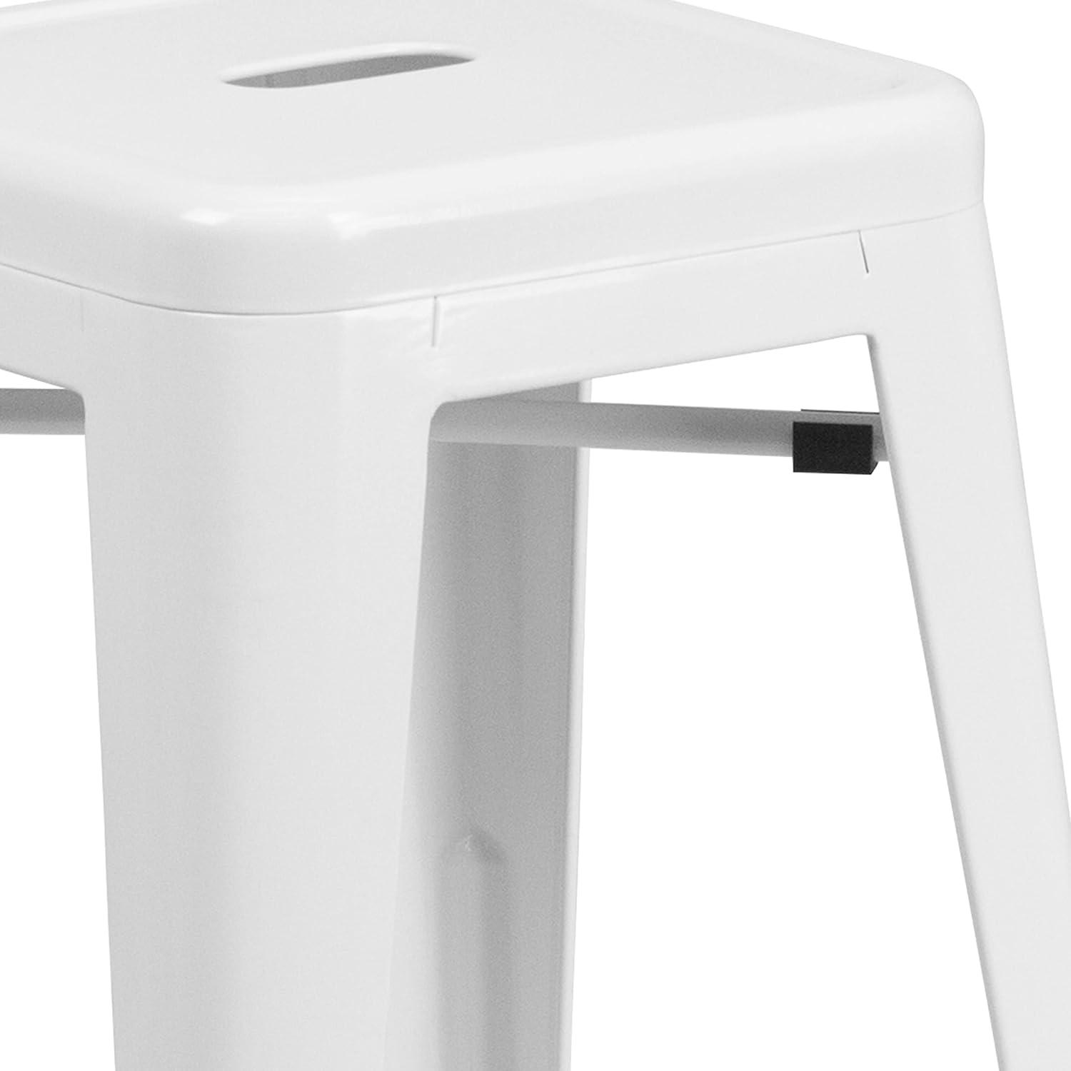 imageFlash Furniture Kai Commercial Grade 24quot High Backless Black Metal IndoorOutdoor Counter Height Stool with Square SeatWhite