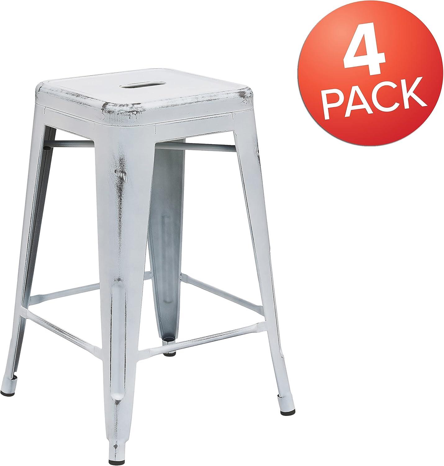 imageFlash Furniture Kai Commercial Grade 24quot High Backless Black Metal IndoorOutdoor Counter Height Stool with Square SeatWhite