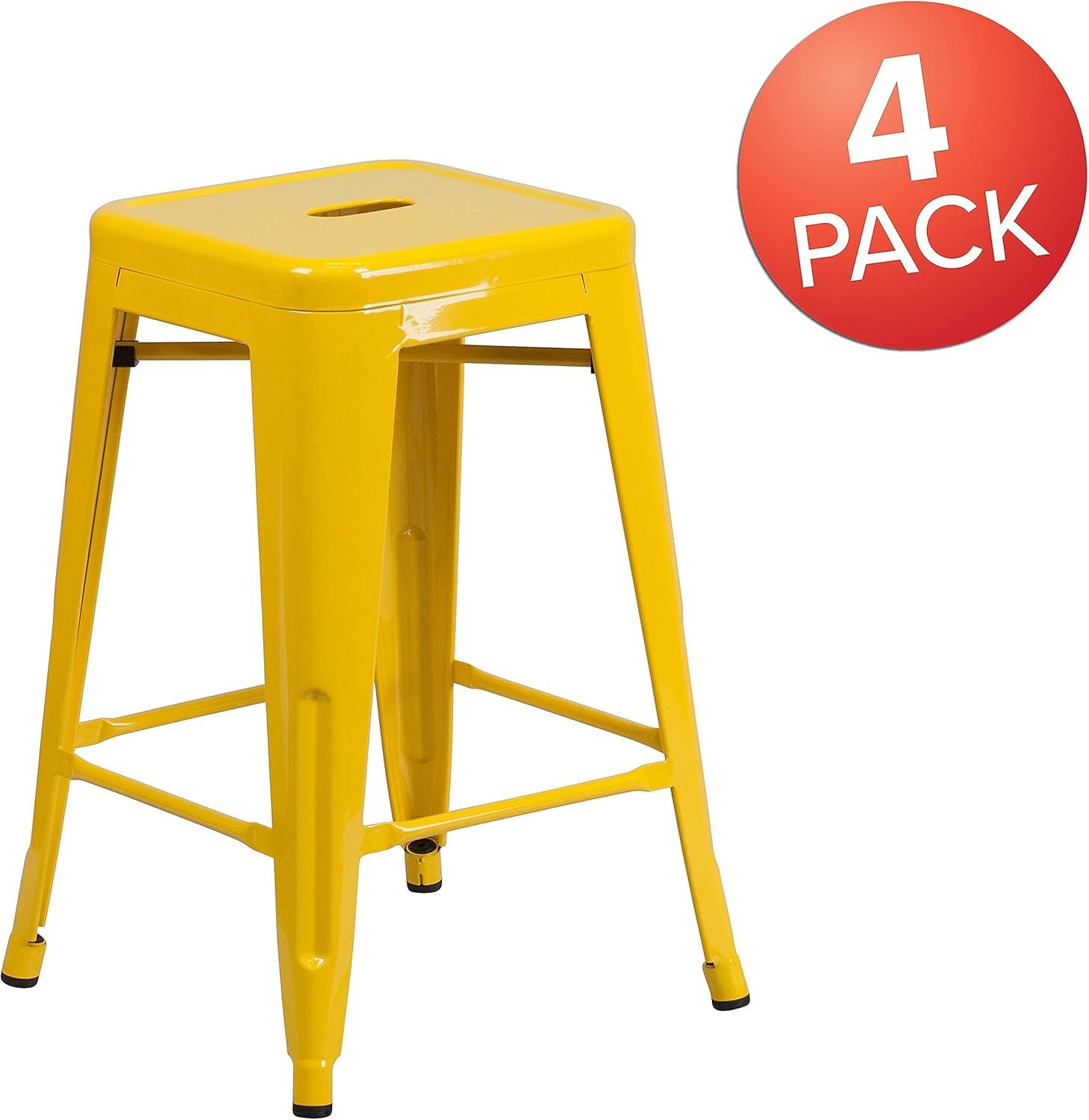 imageFlash Furniture Kai Commercial Grade 24quot High Backless Black Metal IndoorOutdoor Counter Height Stool with Square SeatYellow