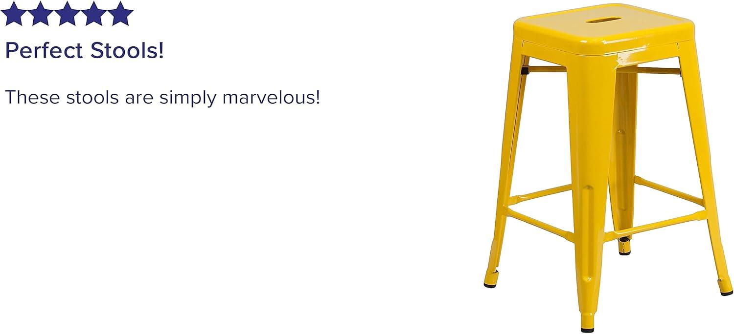 imageFlash Furniture Kai Commercial Grade 24quot High Backless Black Metal IndoorOutdoor Counter Height Stool with Square SeatYellow