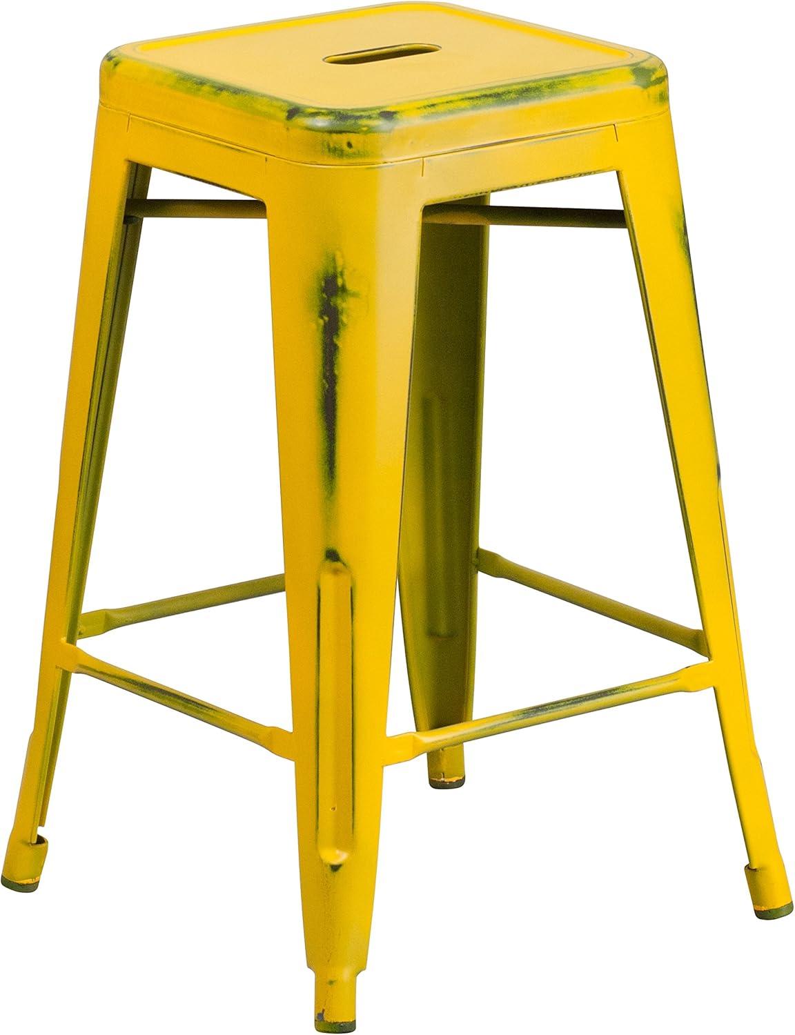 imageFlash Furniture Kai Commercial Grade 24quot High Backless Black Metal IndoorOutdoor Counter Height Stool with Square SeatYellow