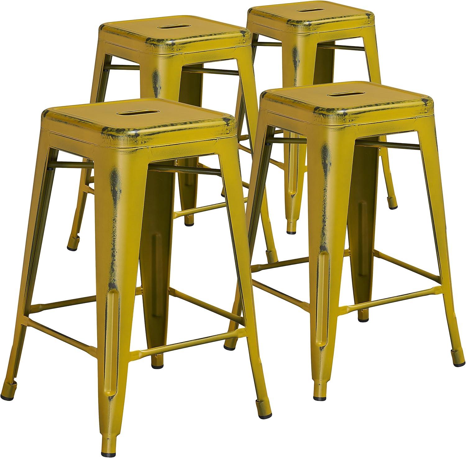 imageFlash Furniture Kai Commercial Grade 24quot High Backless Black Metal IndoorOutdoor Counter Height Stool with Square SeatYellow