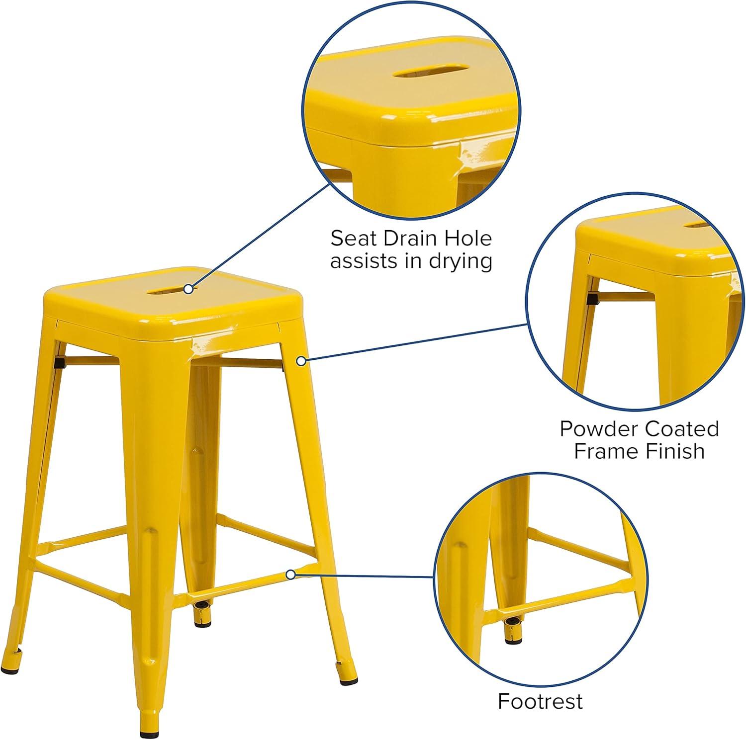 imageFlash Furniture Kai Commercial Grade 24quot High Backless Black Metal IndoorOutdoor Counter Height Stool with Square SeatYellow