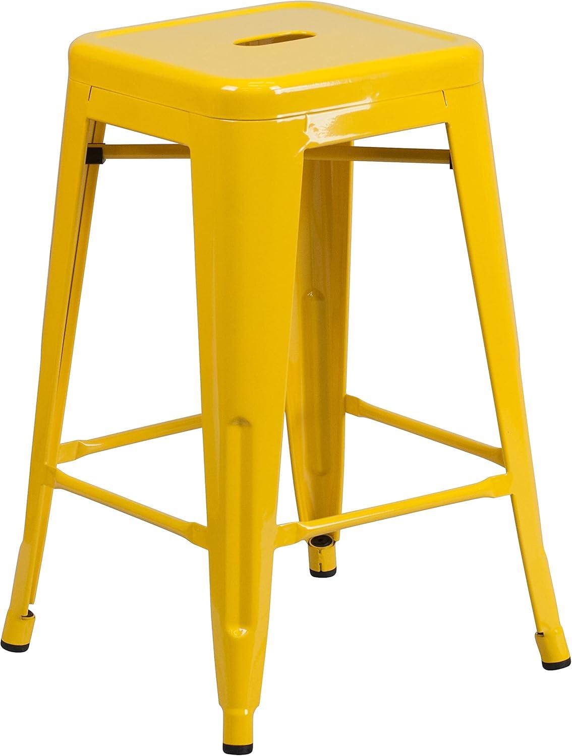 imageFlash Furniture Kai Commercial Grade 24quot High Backless Black Metal IndoorOutdoor Counter Height Stool with Square SeatYellow