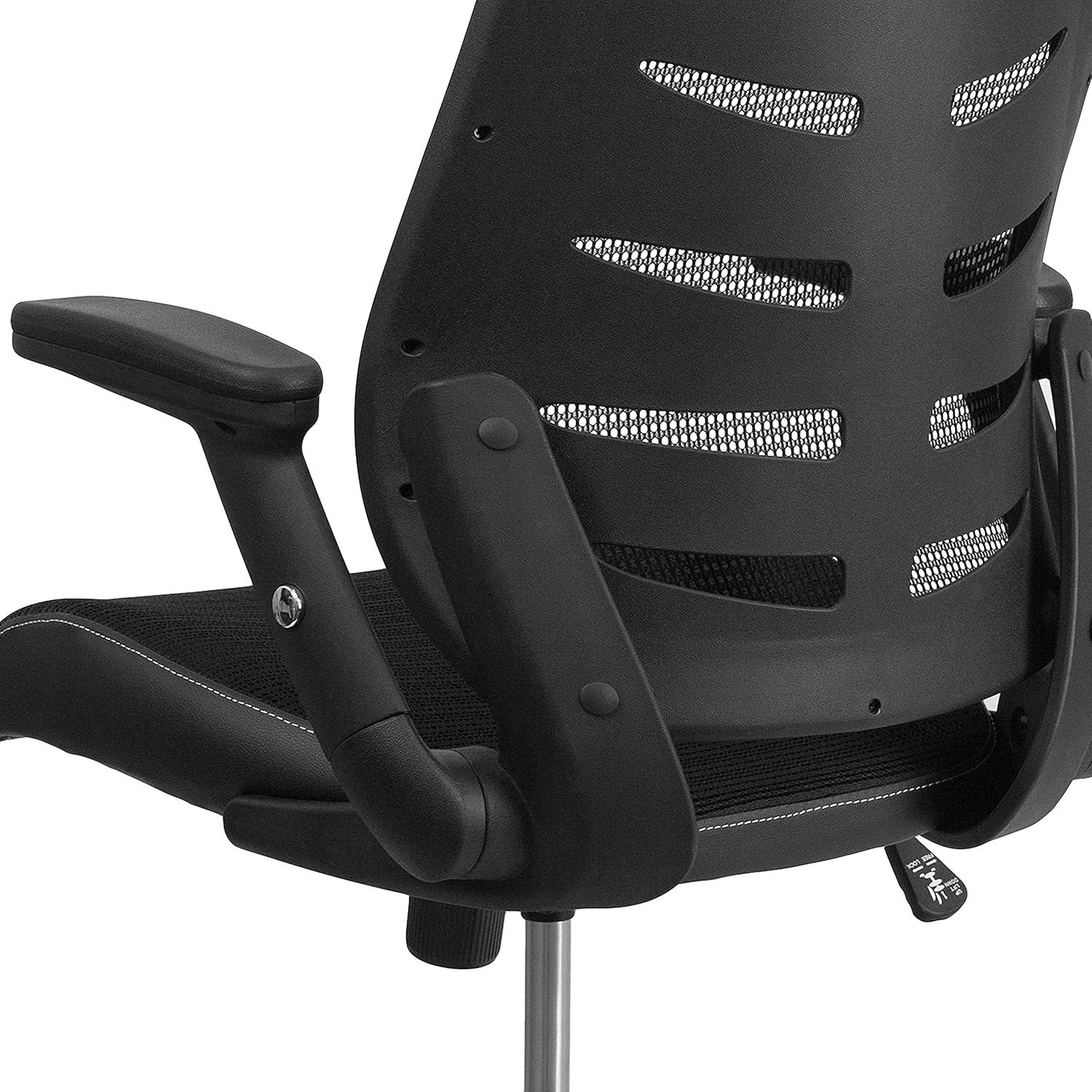 imageFlash Furniture Kale High Back Designer Black Mesh Executive Swivel Ergonomic Office Chair with Height Adjustable FlipUp ArmsBlack
