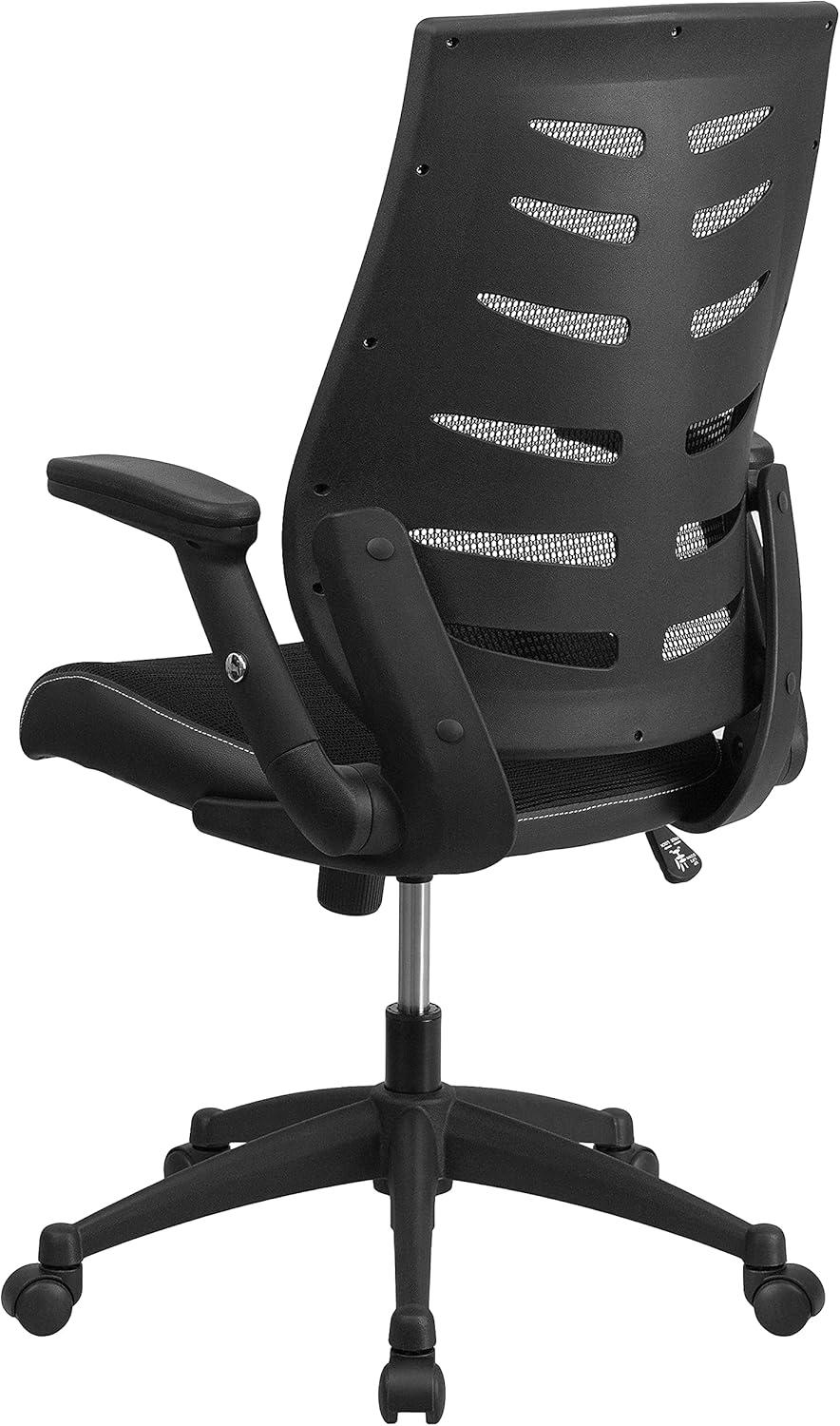 imageFlash Furniture Kale High Back Designer Black Mesh Executive Swivel Ergonomic Office Chair with Height Adjustable FlipUp ArmsBlack