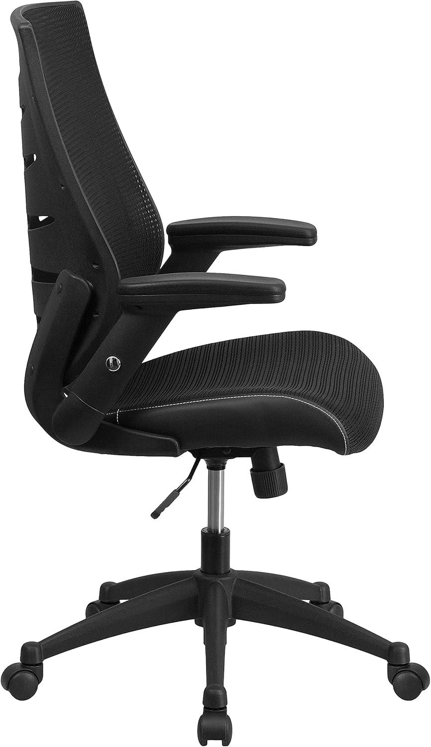 imageFlash Furniture Kale High Back Designer Black Mesh Executive Swivel Ergonomic Office Chair with Height Adjustable FlipUp ArmsBlack