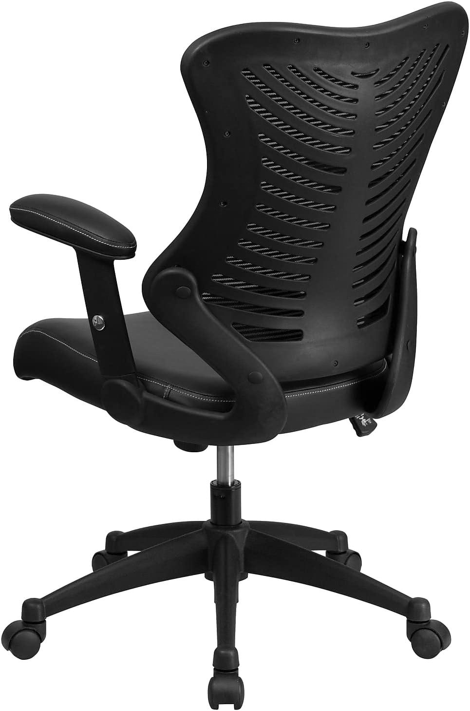 imageFlash Furniture Kale High Back Designer White Mesh Executive Swivel Ergonomic Office Chair with Adjustable ArmsBlack LeathersoftMesh