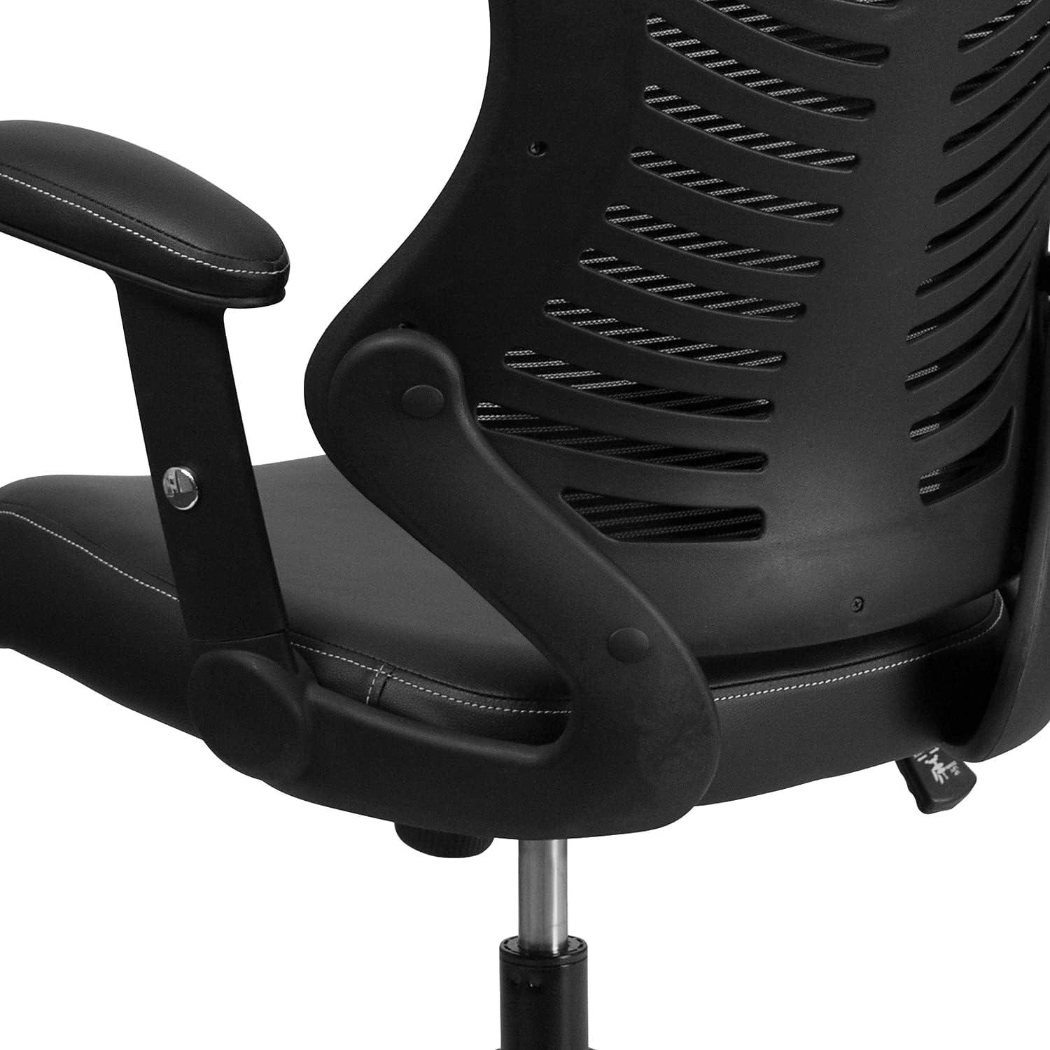 imageFlash Furniture Kale High Back Designer White Mesh Executive Swivel Ergonomic Office Chair with Adjustable ArmsBlack LeathersoftMesh