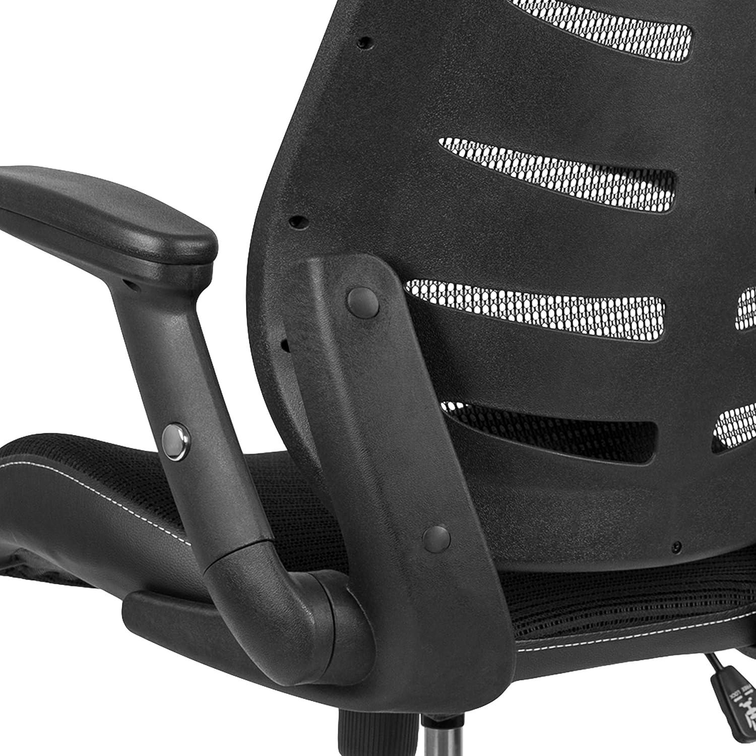 imageFlash Furniture Kale HighBack Ergonomic Mesh Office Chair with FlipUp Arms and Adjustable Foot Ring SpineBack Tall Executive Swivel Chair BlackBlack