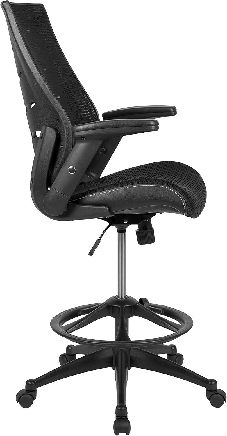 imageFlash Furniture Kale HighBack Ergonomic Mesh Office Chair with FlipUp Arms and Adjustable Foot Ring SpineBack Tall Executive Swivel Chair BlackBlack