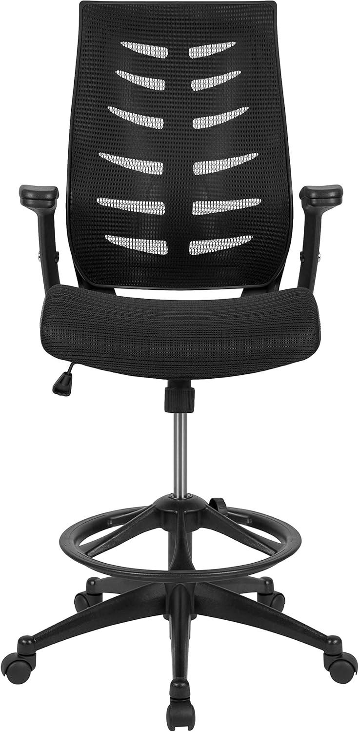 imageFlash Furniture Kale HighBack Ergonomic Mesh Office Chair with FlipUp Arms and Adjustable Foot Ring SpineBack Tall Executive Swivel Chair BlackBlack