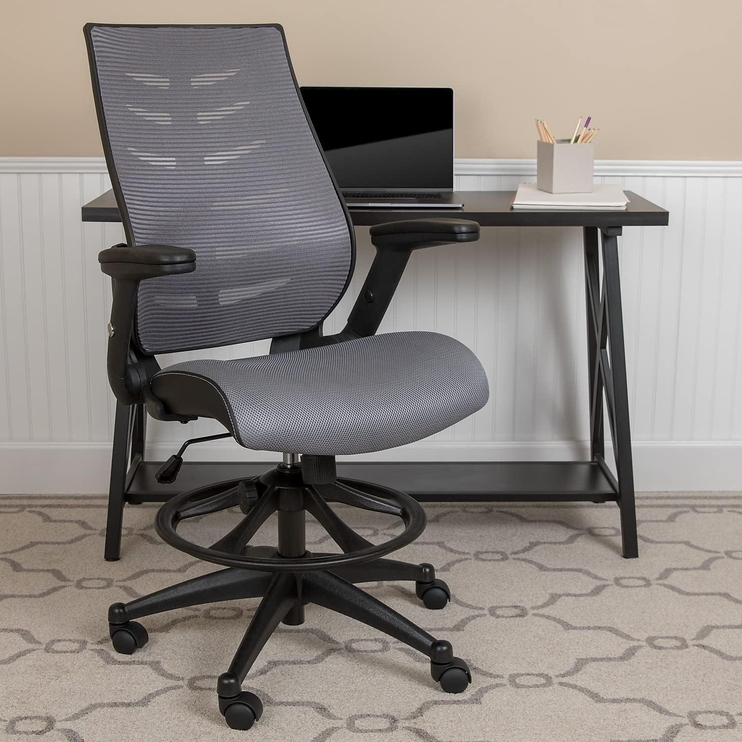 imageFlash Furniture Kale HighBack Ergonomic Mesh Office Chair with FlipUp Arms and Adjustable Foot Ring SpineBack Tall Executive Swivel Chair BlackDark Gray