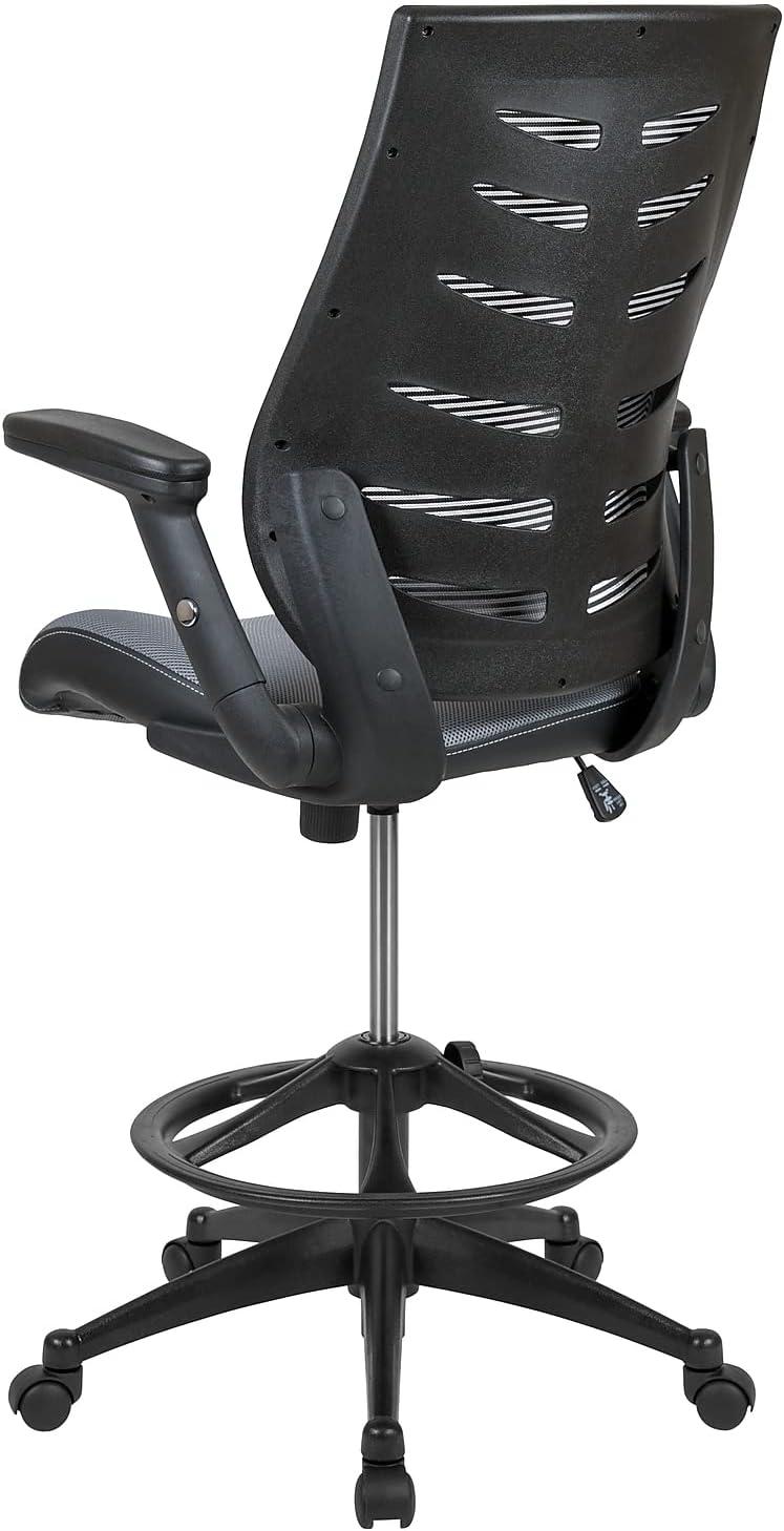 imageFlash Furniture Kale HighBack Ergonomic Mesh Office Chair with FlipUp Arms and Adjustable Foot Ring SpineBack Tall Executive Swivel Chair BlackDark Gray