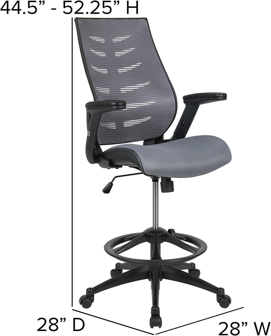 imageFlash Furniture Kale HighBack Ergonomic Mesh Office Chair with FlipUp Arms and Adjustable Foot Ring SpineBack Tall Executive Swivel Chair BlackDark Gray