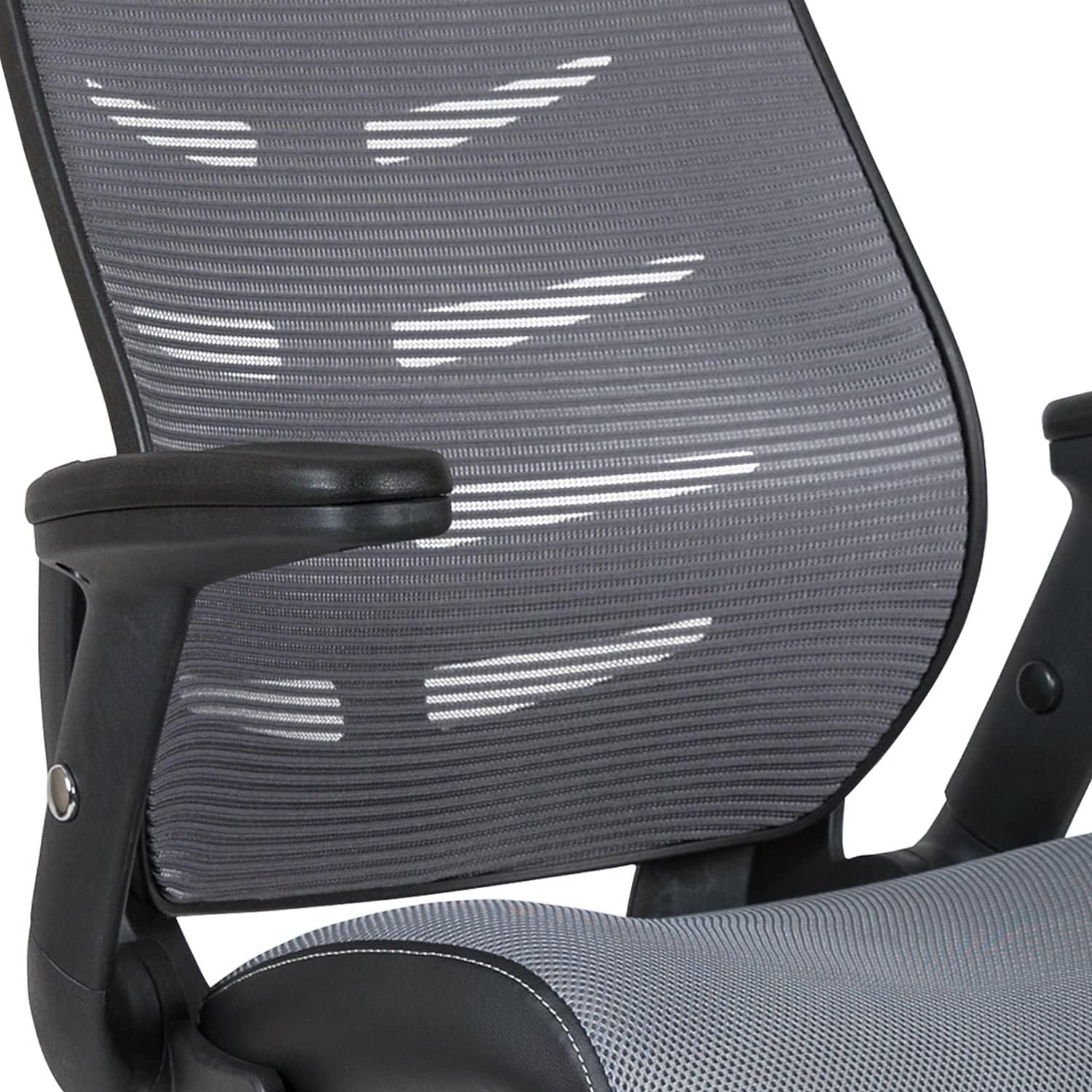 imageFlash Furniture Kale HighBack Ergonomic Mesh Office Chair with FlipUp Arms and Adjustable Foot Ring SpineBack Tall Executive Swivel Chair BlackDark Gray