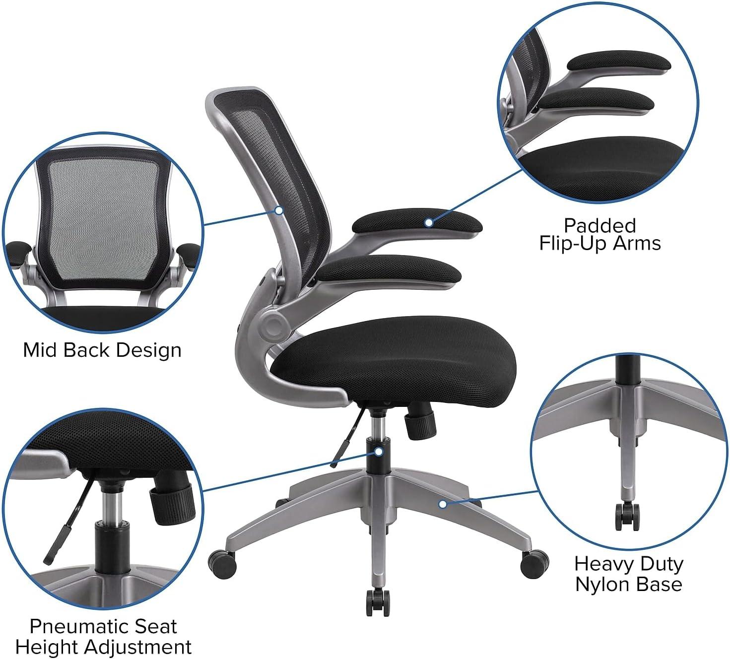 imageFlash Furniture Kale MidBack Black Mesh Swivel Ergonomic Task Office Chair with Gray Frame and FlipUp Arms