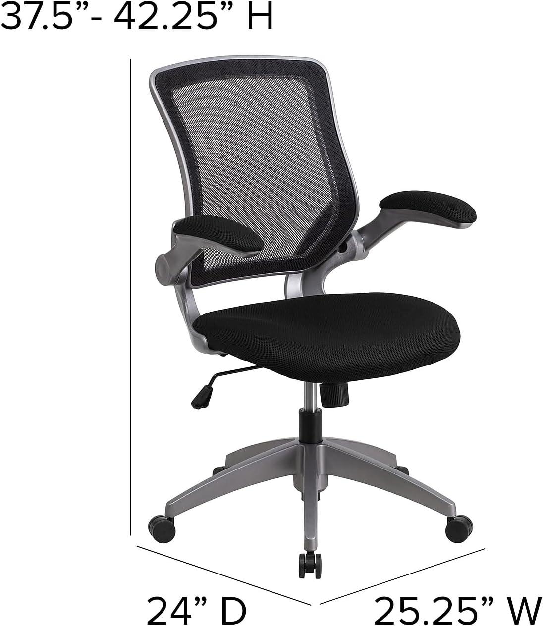 imageFlash Furniture Kale MidBack Black Mesh Swivel Ergonomic Task Office Chair with Gray Frame and FlipUp Arms