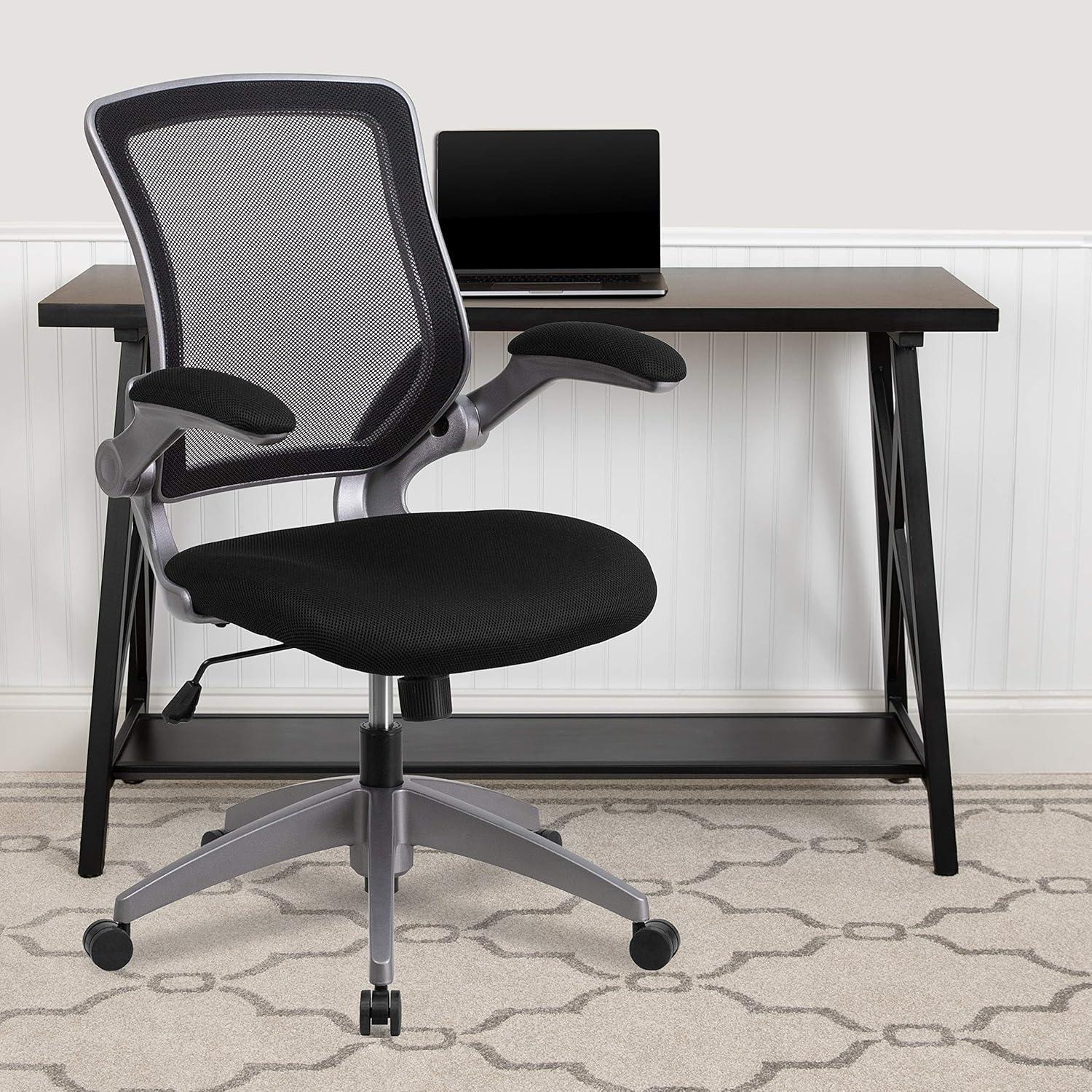 imageFlash Furniture Kale MidBack Black Mesh Swivel Ergonomic Task Office Chair with Gray Frame and FlipUp Arms