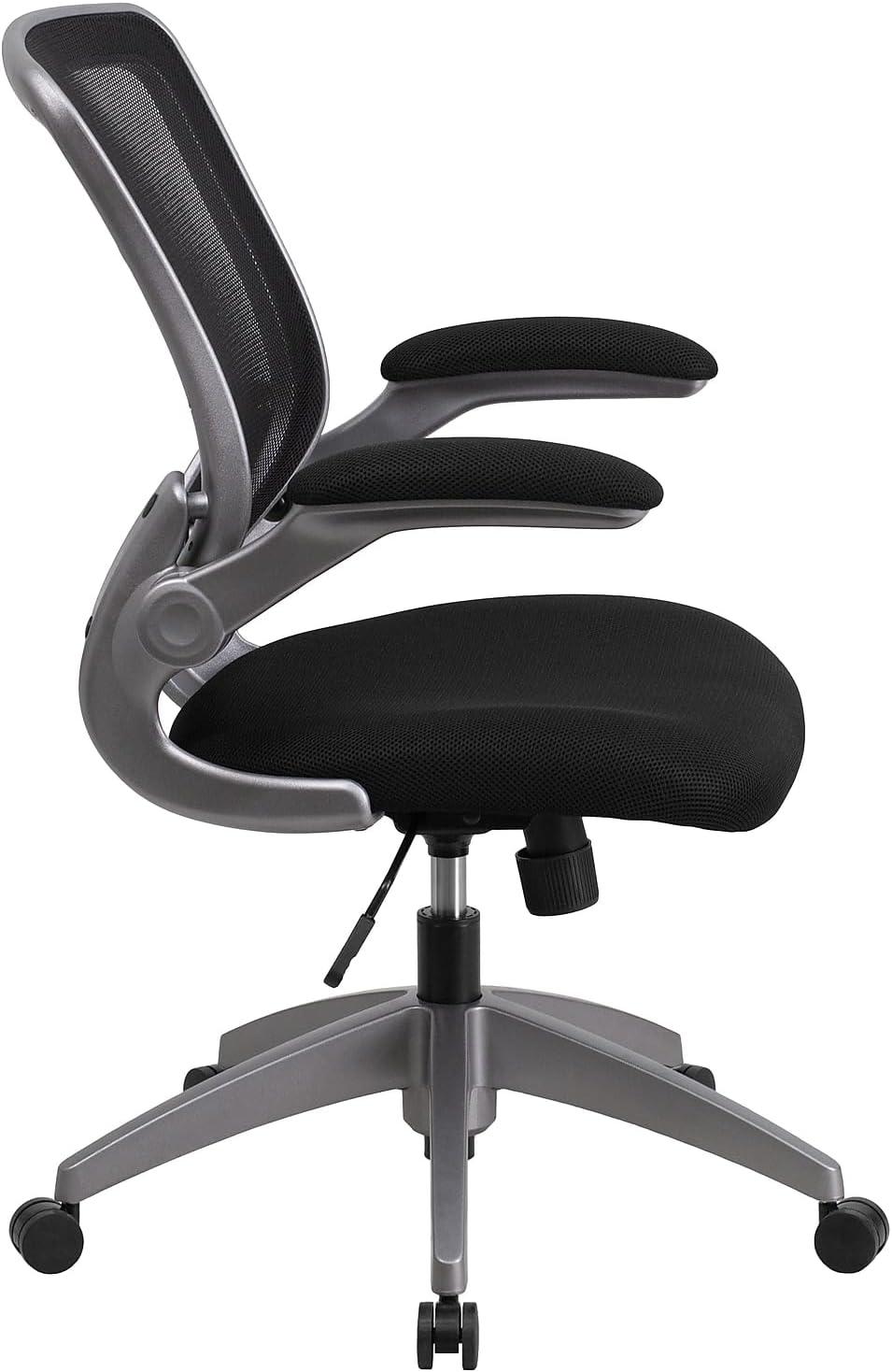 imageFlash Furniture Kale MidBack Black Mesh Swivel Ergonomic Task Office Chair with Gray Frame and FlipUp Arms
