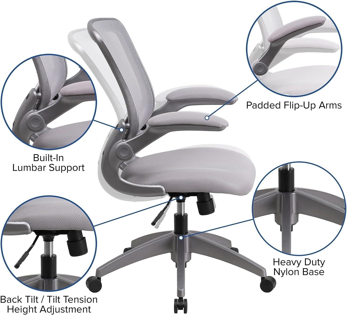 imageFlash Furniture Kale MidBack Gray Mesh Swivel Ergonomic Task Office Chair with Gray Frame and FlipUp ArmsGrey