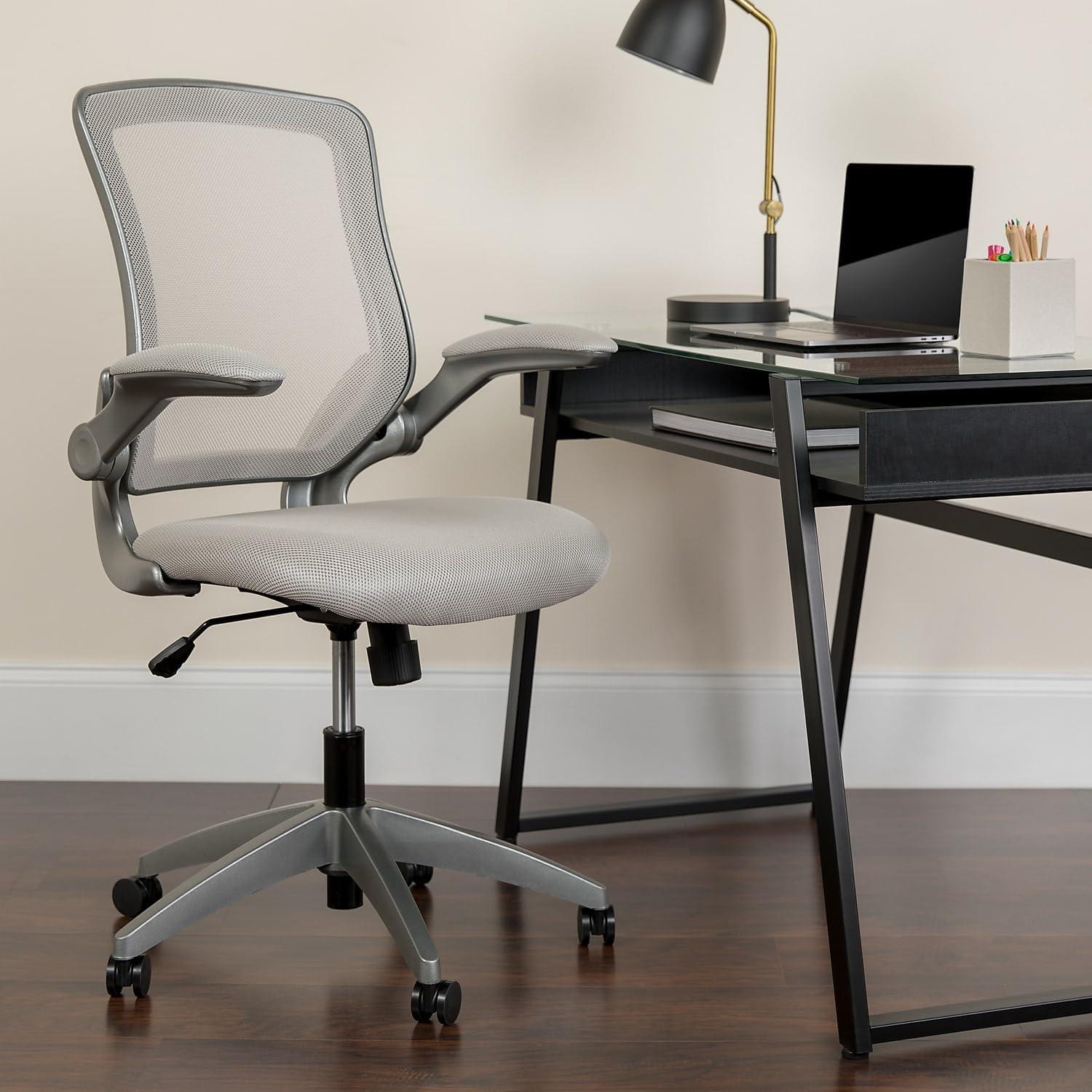 imageFlash Furniture Kale MidBack Gray Mesh Swivel Ergonomic Task Office Chair with Gray Frame and FlipUp ArmsGrey