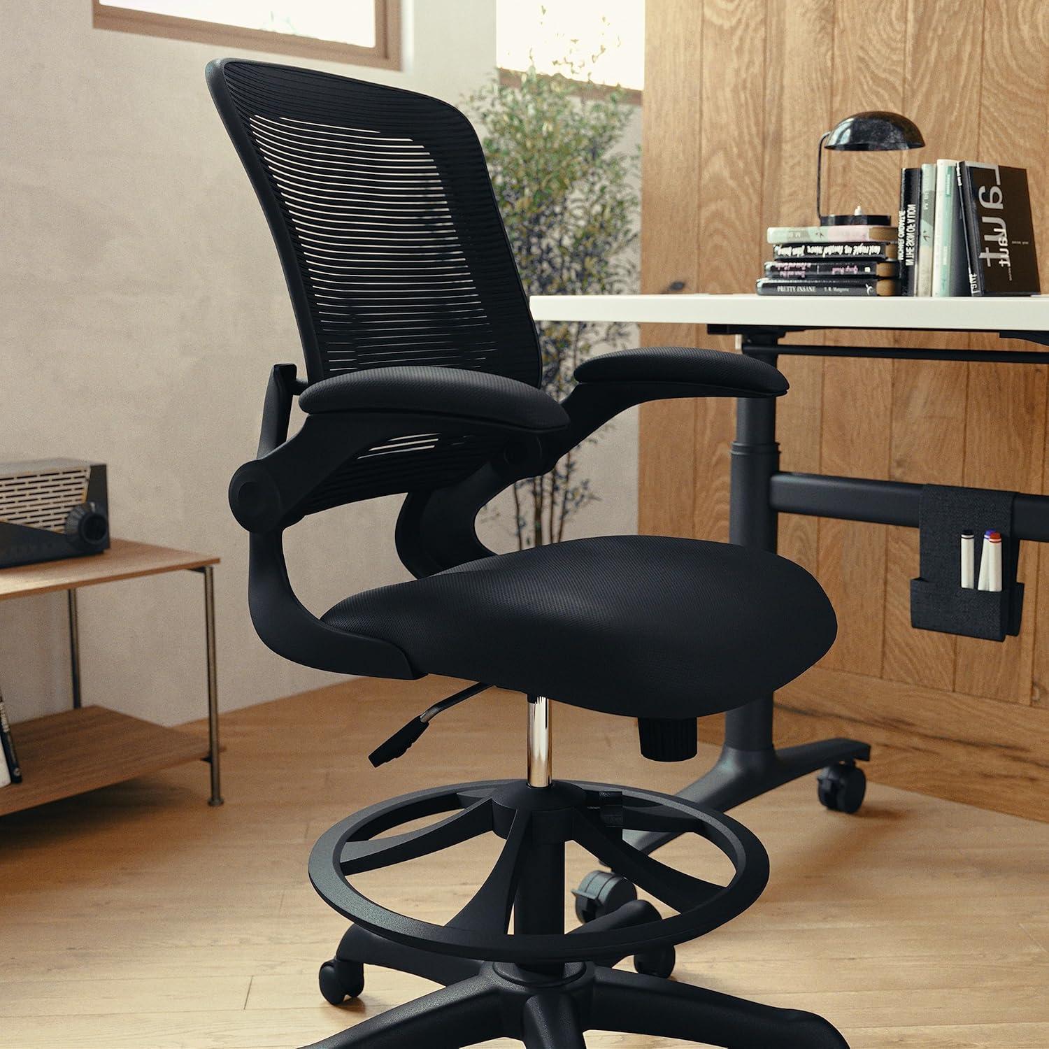 imageFlash Furniture Kale MidBack Swivel Office Chair with Adjustable Foot Ring Lumbar Support and Seat Height Ergonomic Mesh Executive Chair Black