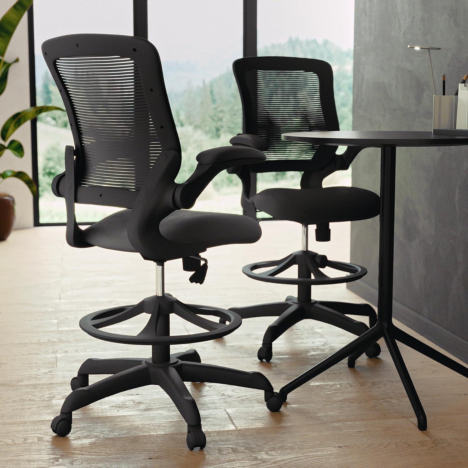 imageFlash Furniture Kale MidBack Swivel Office Chair with Adjustable Foot Ring Lumbar Support and Seat Height Ergonomic Mesh Executive Chair Black