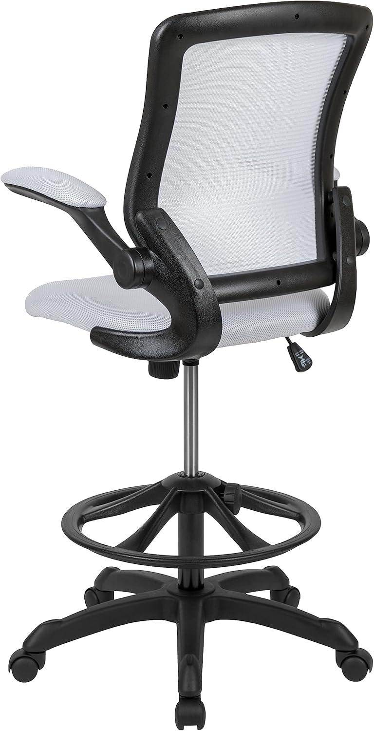 imageFlash Furniture Kale MidBack White Mesh Ergonomic Drafting Chair Adjustable Foot Ring FlipUp ArmsWhite