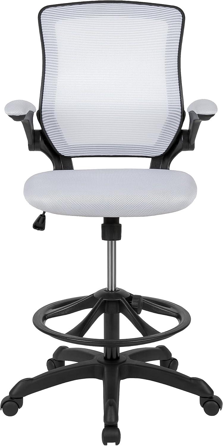 imageFlash Furniture Kale MidBack White Mesh Ergonomic Drafting Chair Adjustable Foot Ring FlipUp ArmsWhite