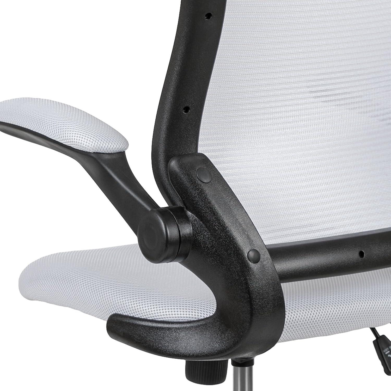 imageFlash Furniture Kale MidBack White Mesh Ergonomic Drafting Chair Adjustable Foot Ring FlipUp ArmsWhite