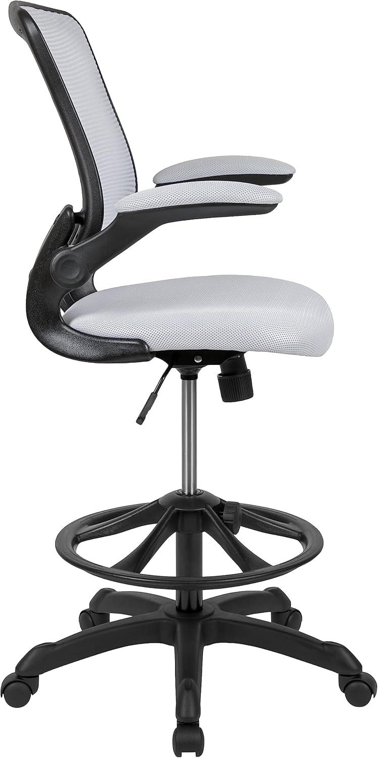 imageFlash Furniture Kale MidBack White Mesh Ergonomic Drafting Chair Adjustable Foot Ring FlipUp ArmsWhite