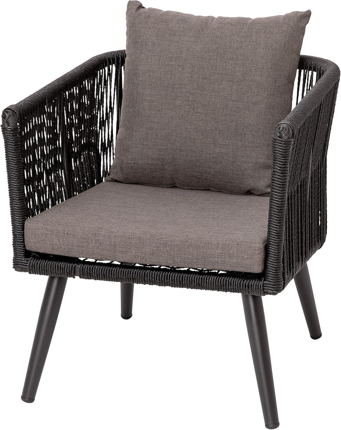 imageFlash Furniture Kallie Set of 2 IndoorOutdoor Stacking Club Chairs with Arms UV Resistant Woven Black Seat ampamp Back Gray Zippered Cushions Black Aluminum FrameBlack