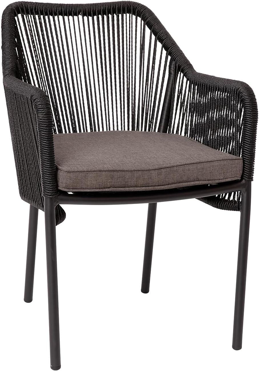 imageFlash Furniture Kallie Set of 2 IndoorOutdoor Stacking Club Chairs with Arms UV Resistant Woven Black Seat ampamp Back Gray Zippered Cushions Black Aluminum FrameBlack