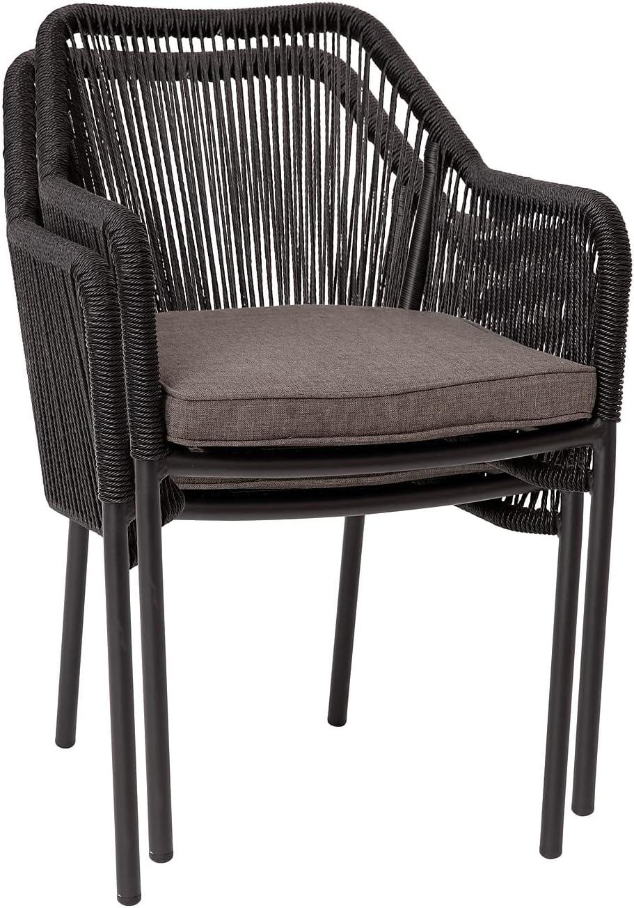 imageFlash Furniture Kallie Set of 2 IndoorOutdoor Stacking Club Chairs with Arms UV Resistant Woven Black Seat ampamp Back Gray Zippered Cushions Black Aluminum FrameBlack