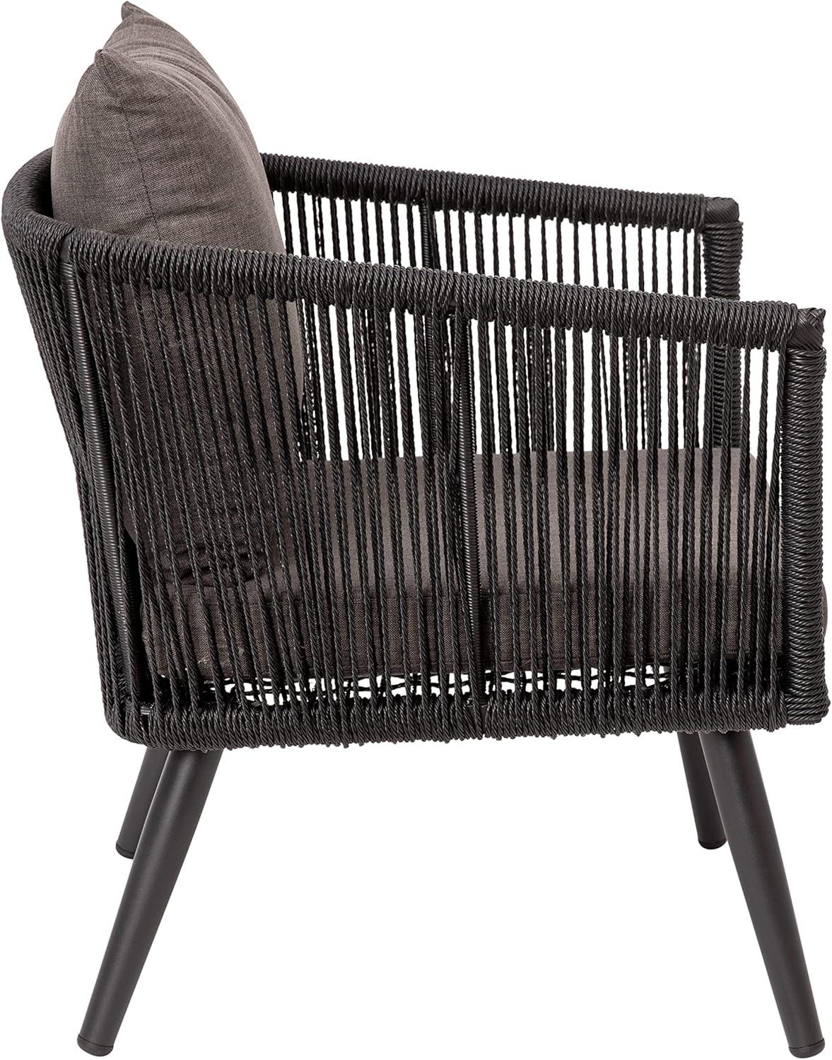 imageFlash Furniture Kallie Set of 2 IndoorOutdoor Stacking Club Chairs with Arms UV Resistant Woven Black Seat ampamp Back Gray Zippered Cushions Black Aluminum FrameBlack