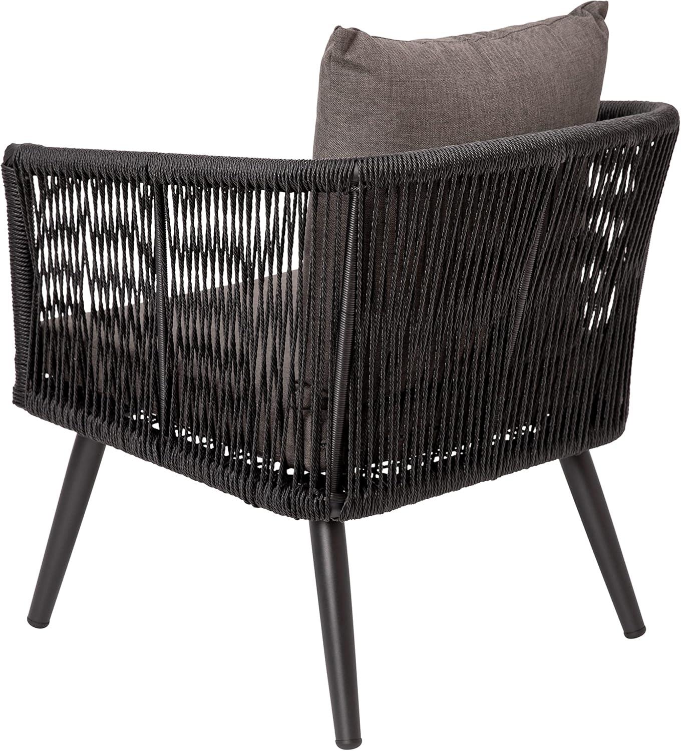 imageFlash Furniture Kallie Set of 2 IndoorOutdoor Stacking Club Chairs with Arms UV Resistant Woven Black Seat ampamp Back Gray Zippered Cushions Black Aluminum FrameBlack