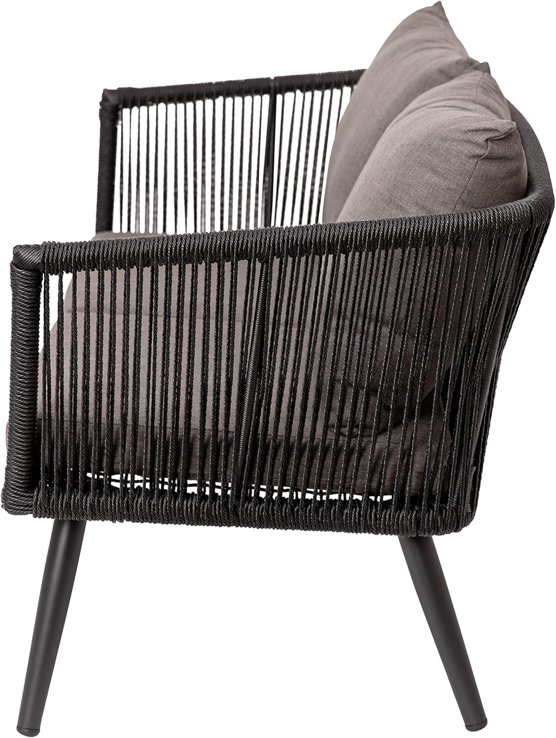 imageFlash Furniture Kallie Set of 2 IndoorOutdoor Stacking Club Chairs with Arms UV Resistant Woven Black Seat ampamp Back Gray Zippered Cushions Black Aluminum FrameBlack